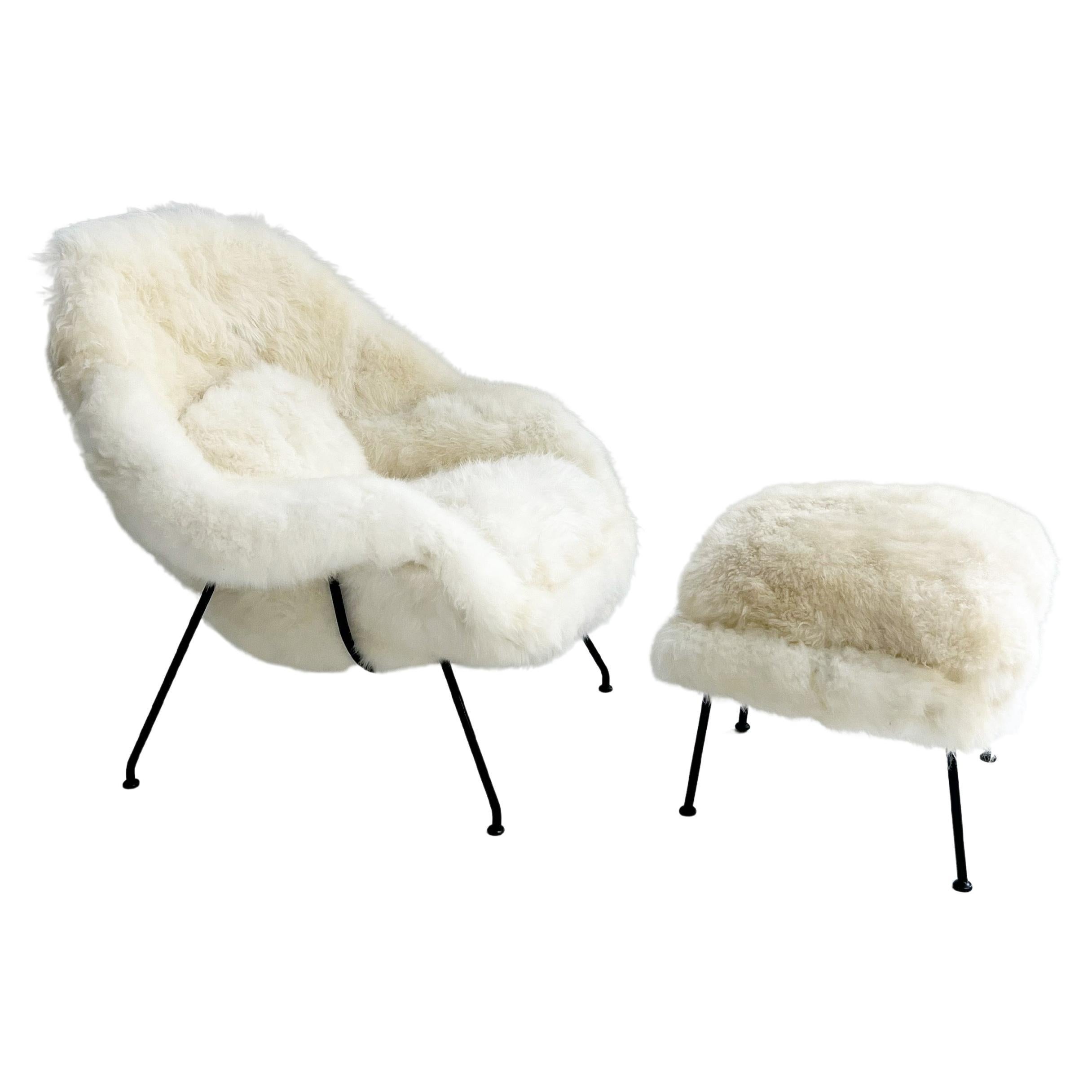 Forsyth Bespoke Eero Saarinen Womb Chair and Ottoman in Natural Cashmere For Sale