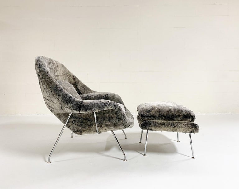 Mid-Century Modern Forsyth Bespoke Eero Saarinen Womb Chair and Ottoman in Patagonia Shearling For Sale