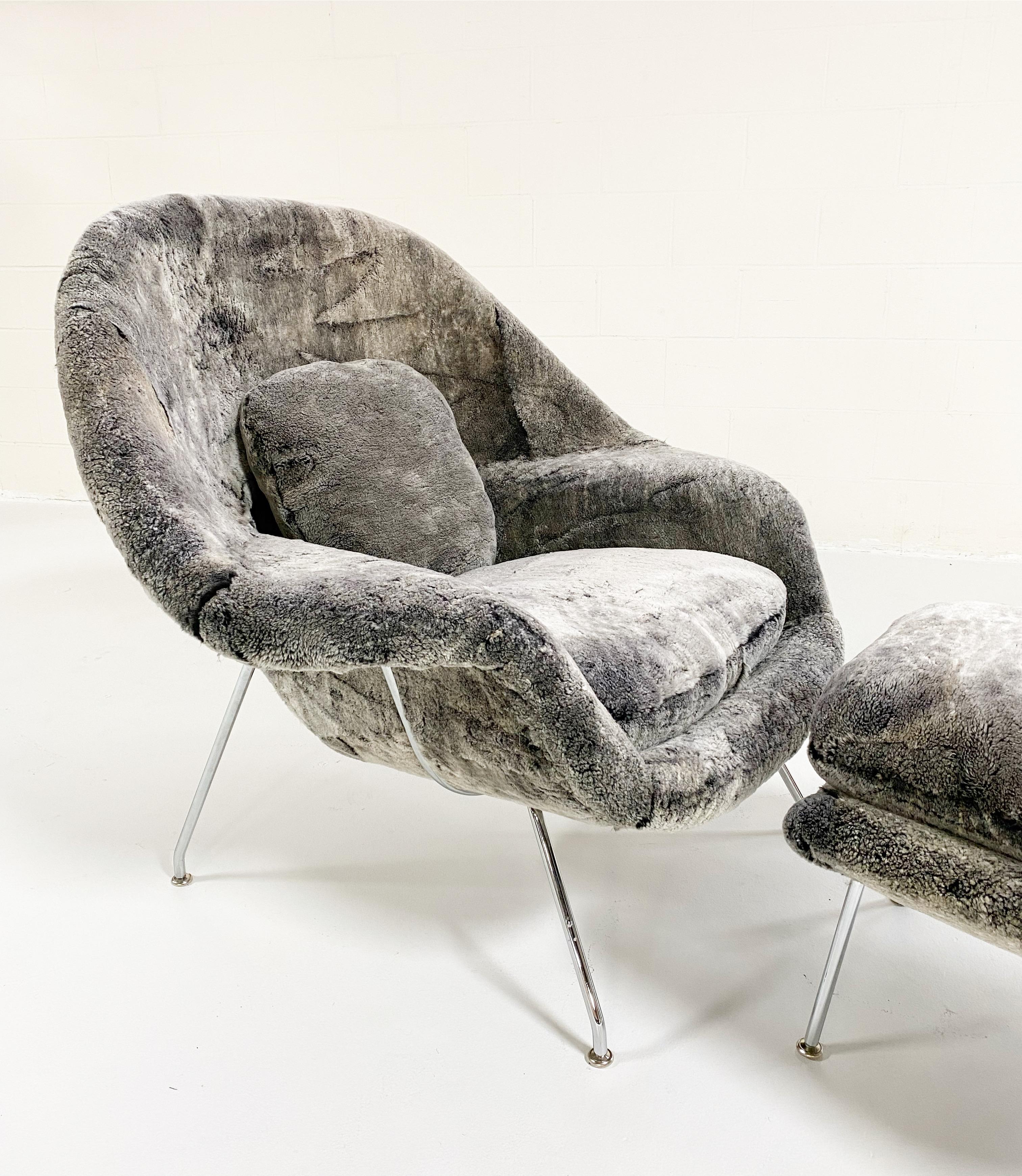 American Forsyth Bespoke Eero Saarinen Womb Chair and Ottoman in Patagonia Shearling For Sale