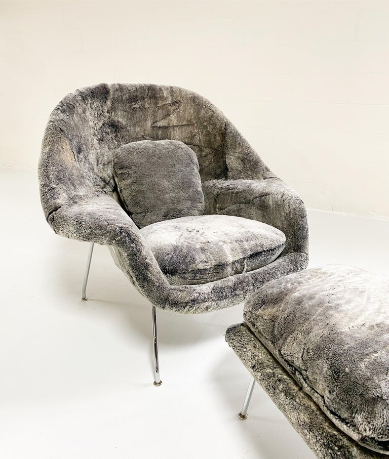 Contemporary Forsyth Bespoke Eero Saarinen Womb Chair and Ottoman in Patagonia Shearling For Sale