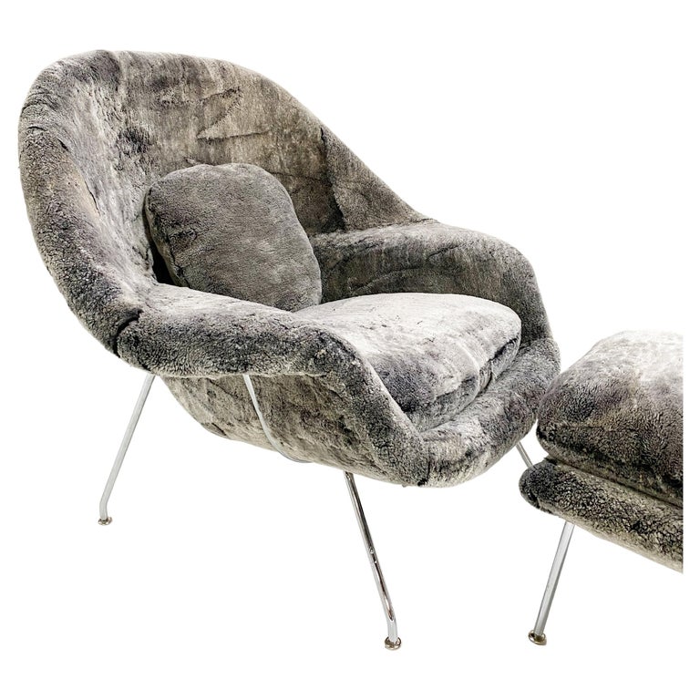 Forsyth Bespoke Eero Saarinen Womb Chair and Ottoman in Patagonia Shearling For Sale