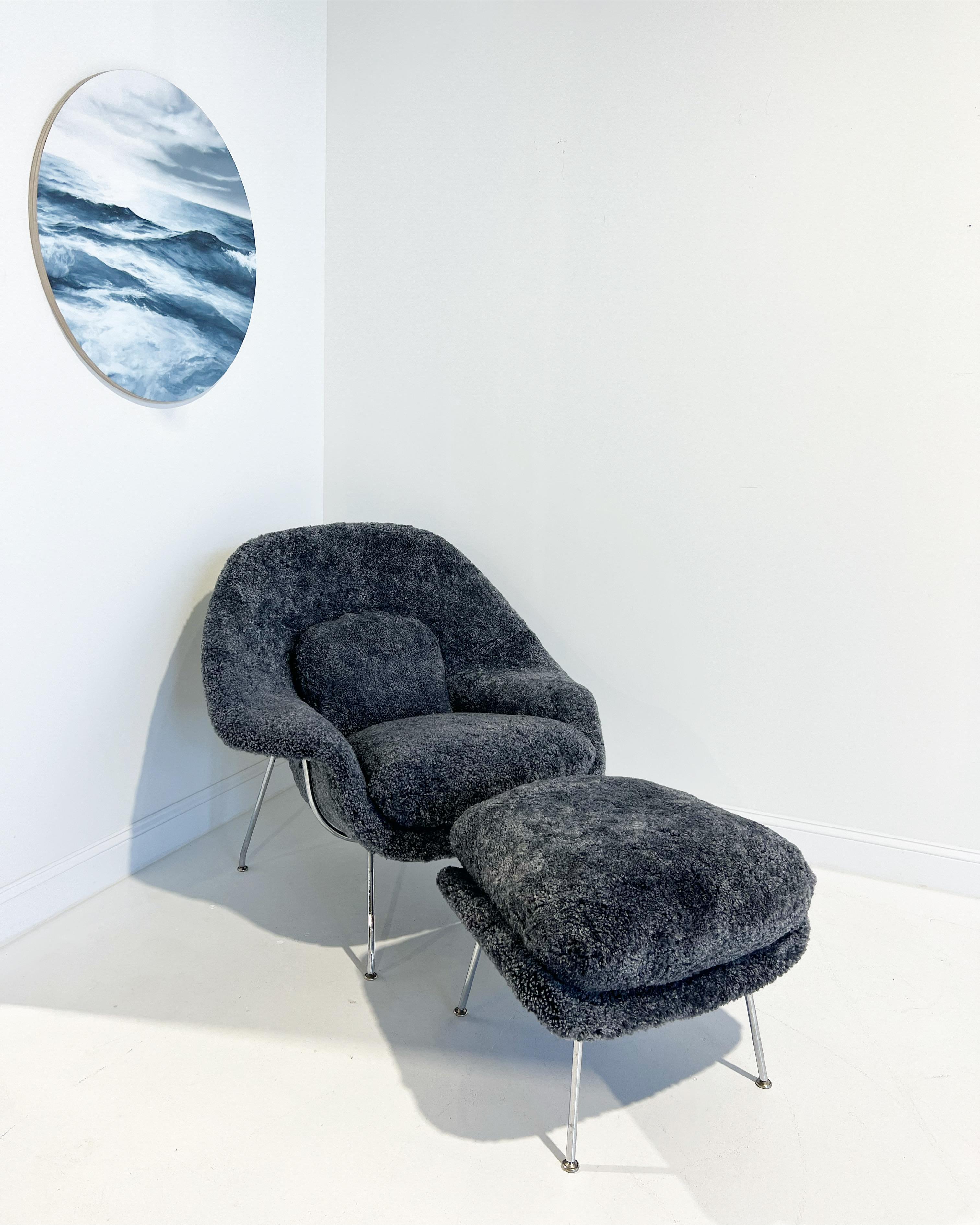 Forsyth Bespoke Eero Saarinen Womb Chair and Ottoman in Shearling For Sale 5