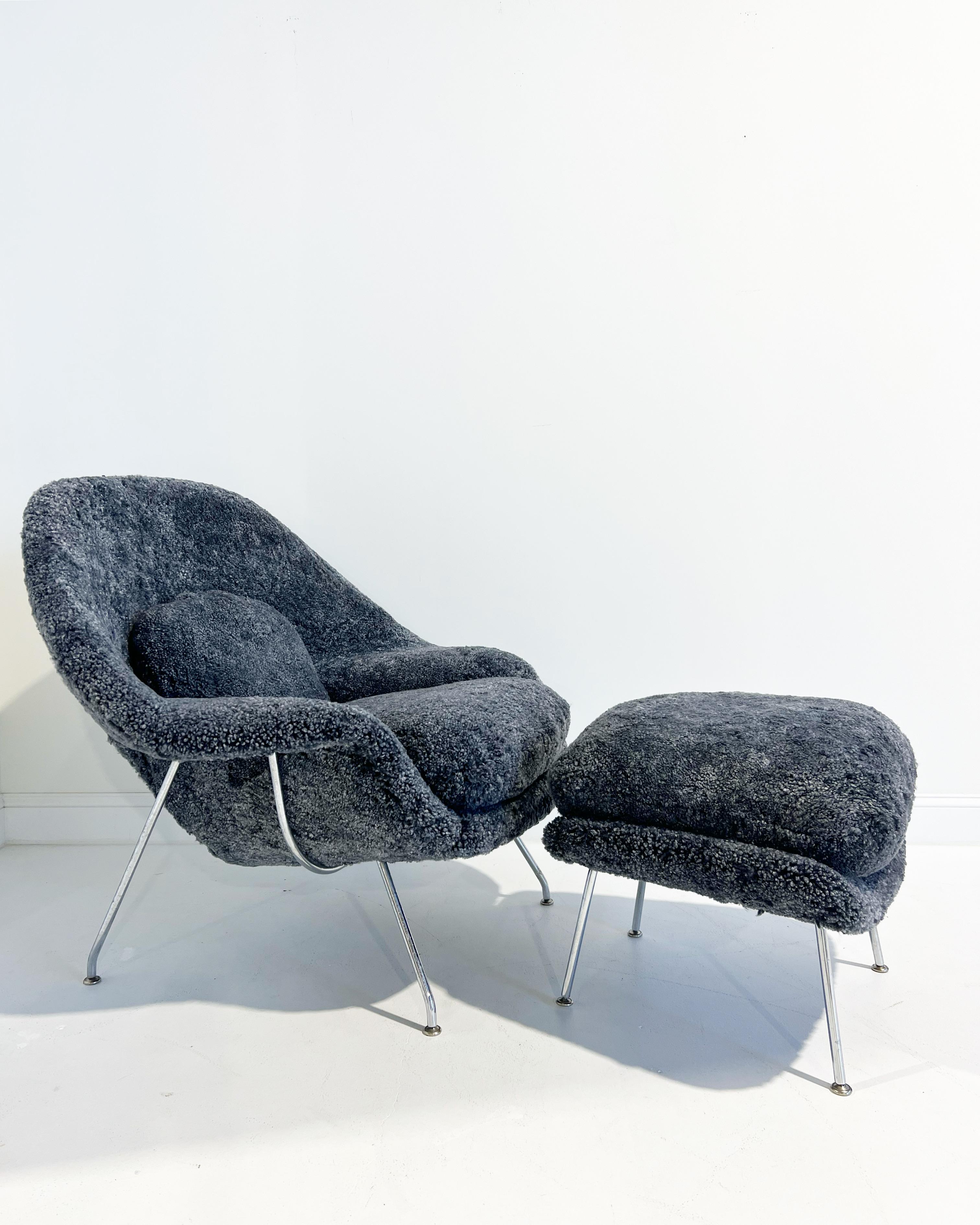 Forsyth Bespoke Eero Saarinen Womb Chair and Ottoman in Shearling For Sale 6