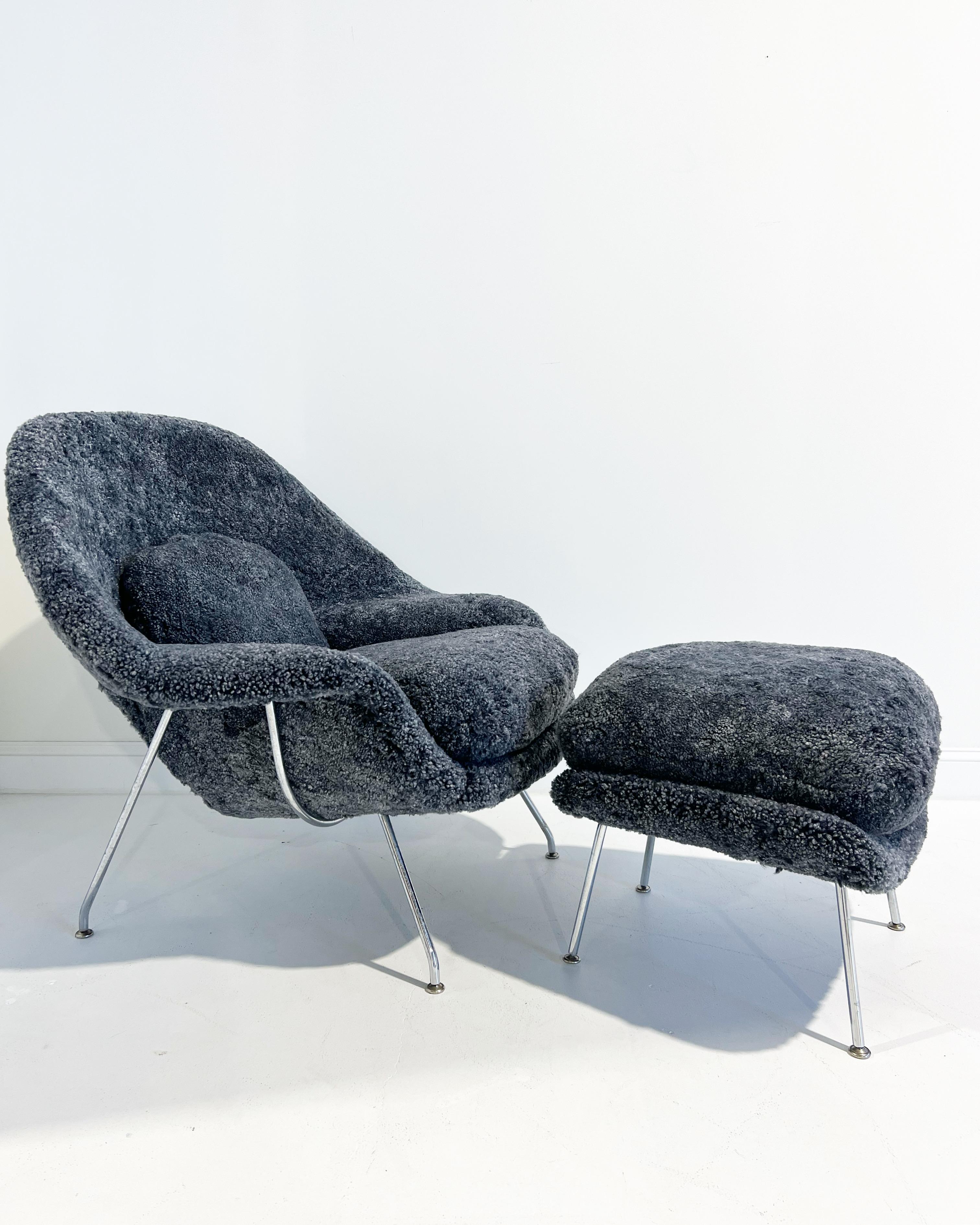 Forsyth Bespoke Eero Saarinen Womb Chair and Ottoman in Shearling For Sale 7