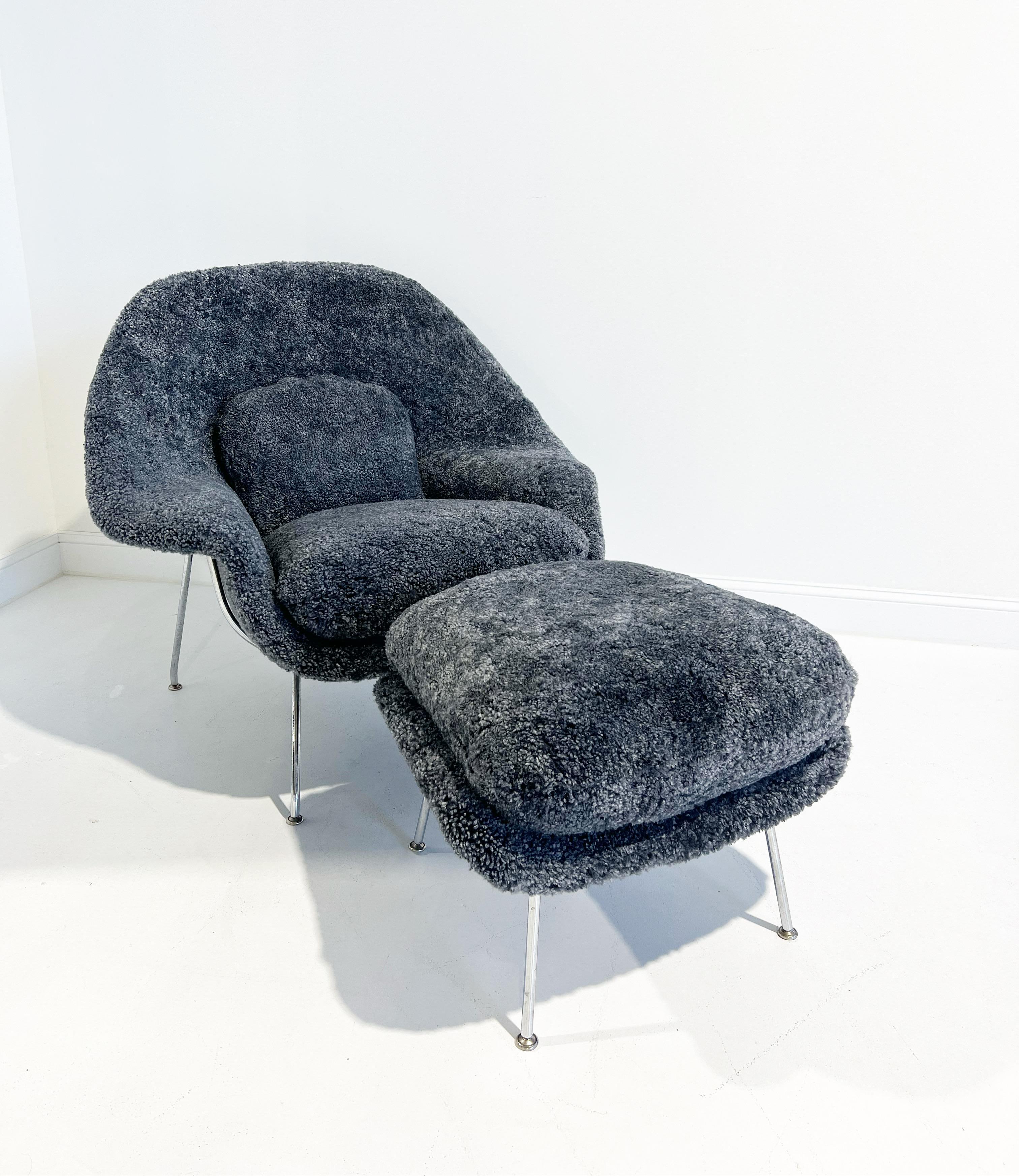 Forsyth Bespoke Eero Saarinen Womb Chair and Ottoman in Shearling For Sale 8