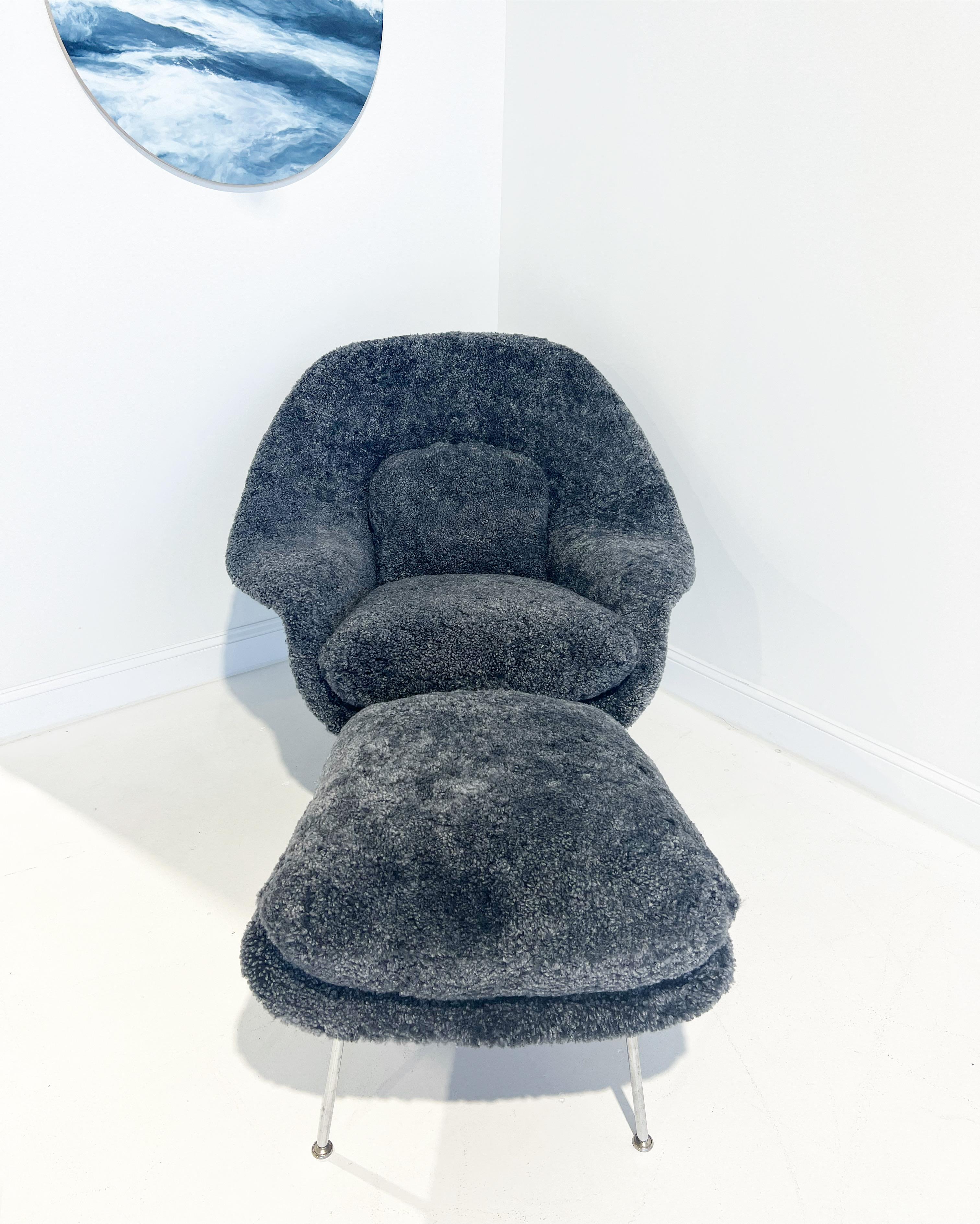 Contemporary Forsyth Bespoke Eero Saarinen Womb Chair and Ottoman in Shearling For Sale