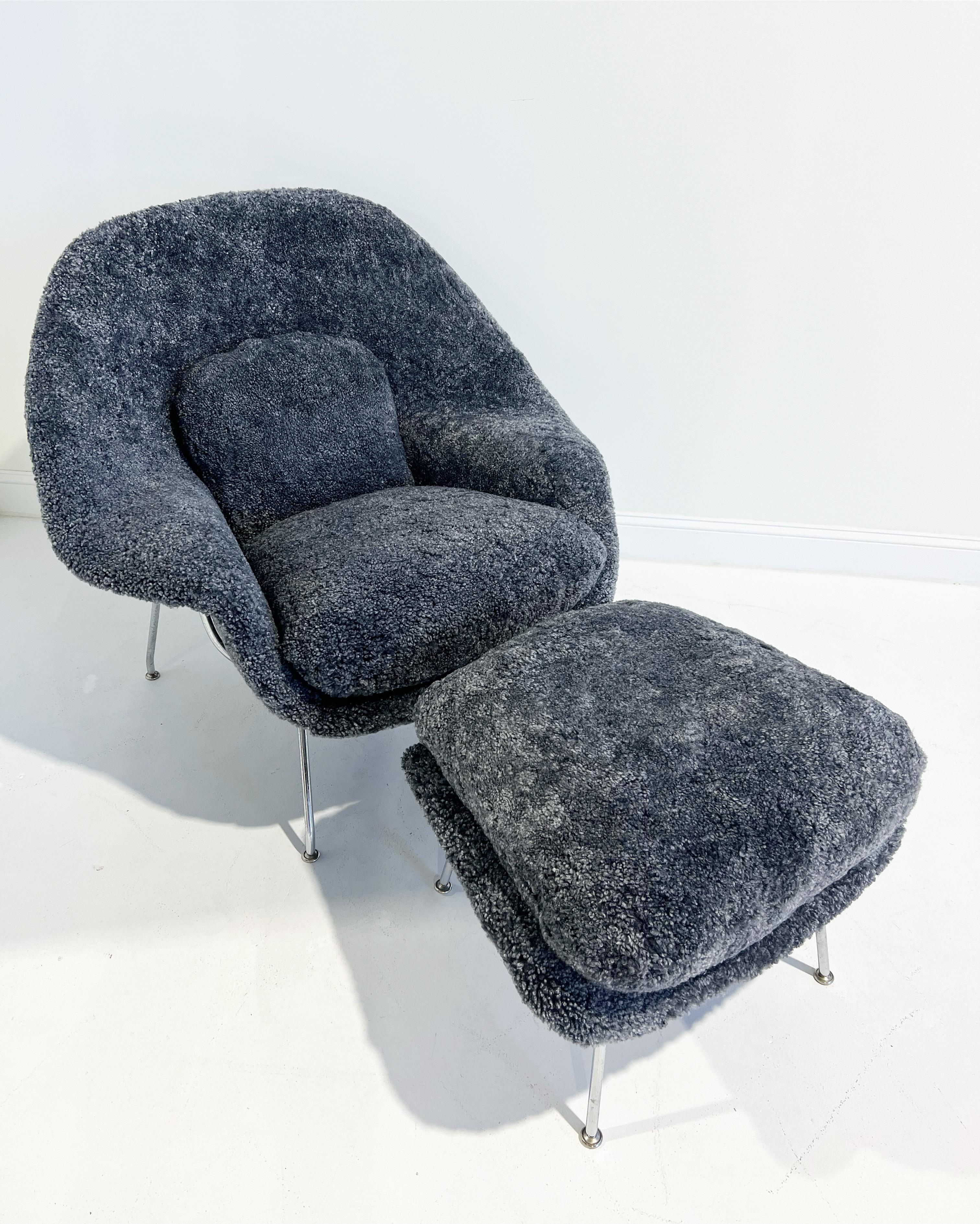 Forsyth Bespoke Eero Saarinen Womb Chair and Ottoman in Shearling For Sale 2