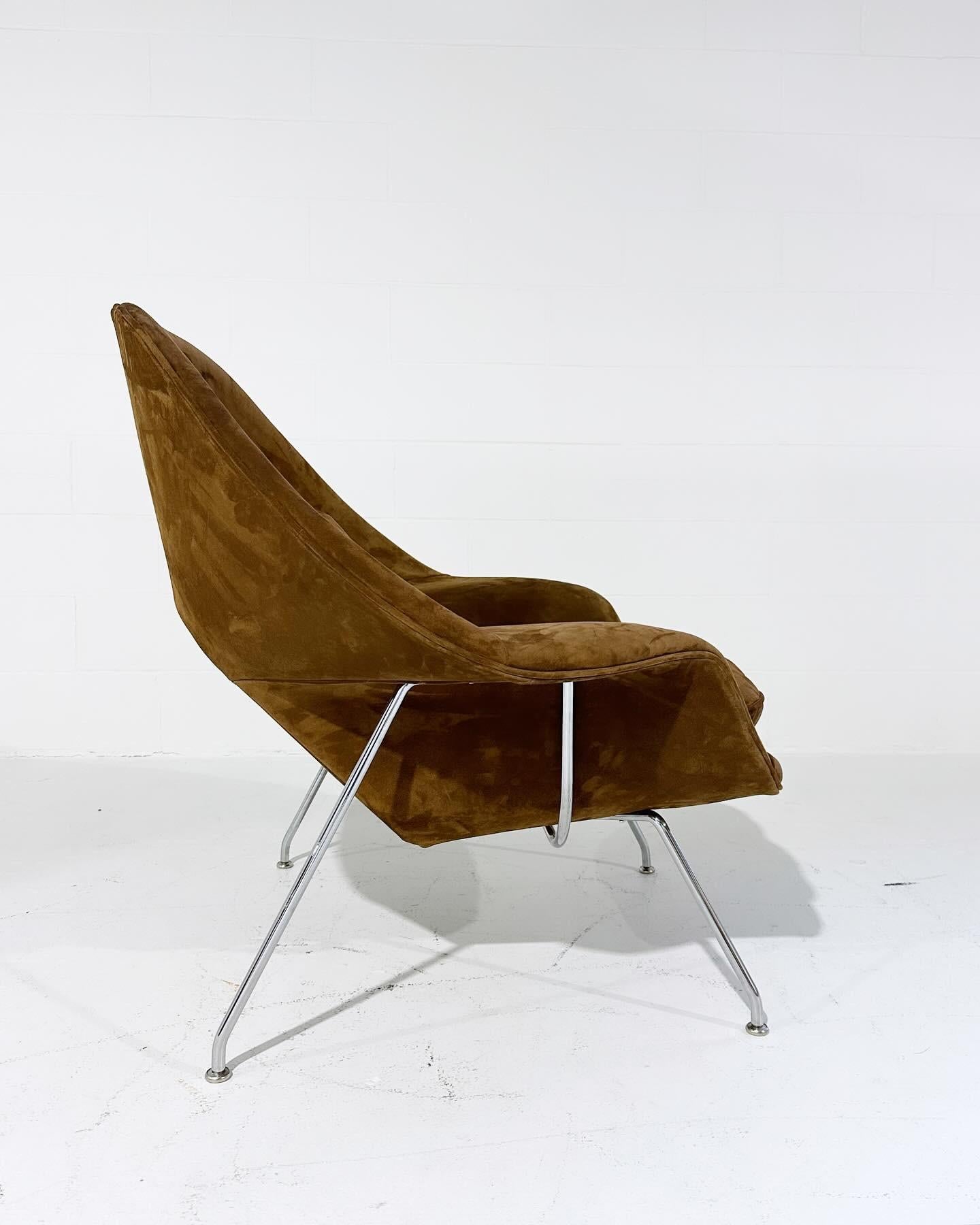 American Forsyth Bespoke Eero Saarinen Womb Chair and Ottoman in Suede For Sale