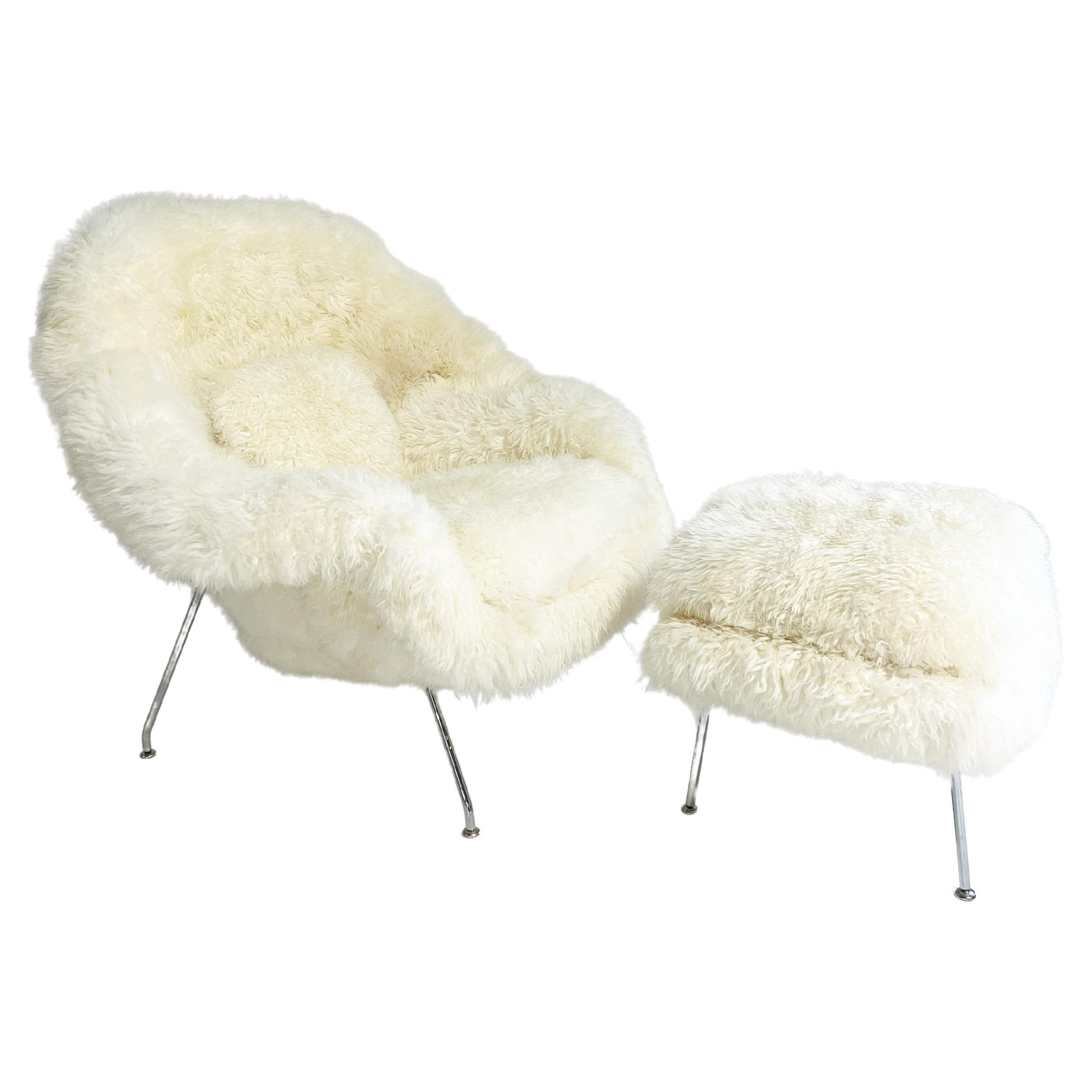 Forsyth Bespoke Eero Saarinen Womb Chair and Ottoman in Wavy Sheepskin For Sale