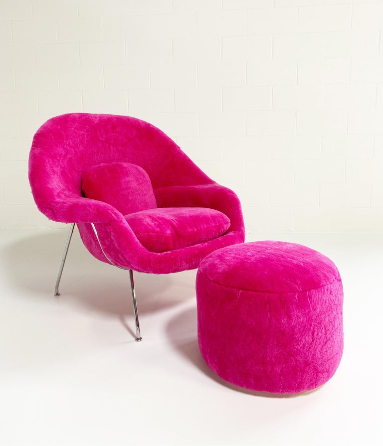 Forsyth Bespoke Eero Saarinen Womb Chair and Pouf Ottoman in Patagonia Shearling For Sale 3