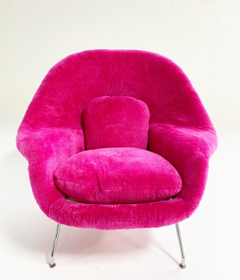 Sheepskin Forsyth Bespoke Eero Saarinen Womb Chair and Pouf Ottoman in Patagonia Shearling For Sale