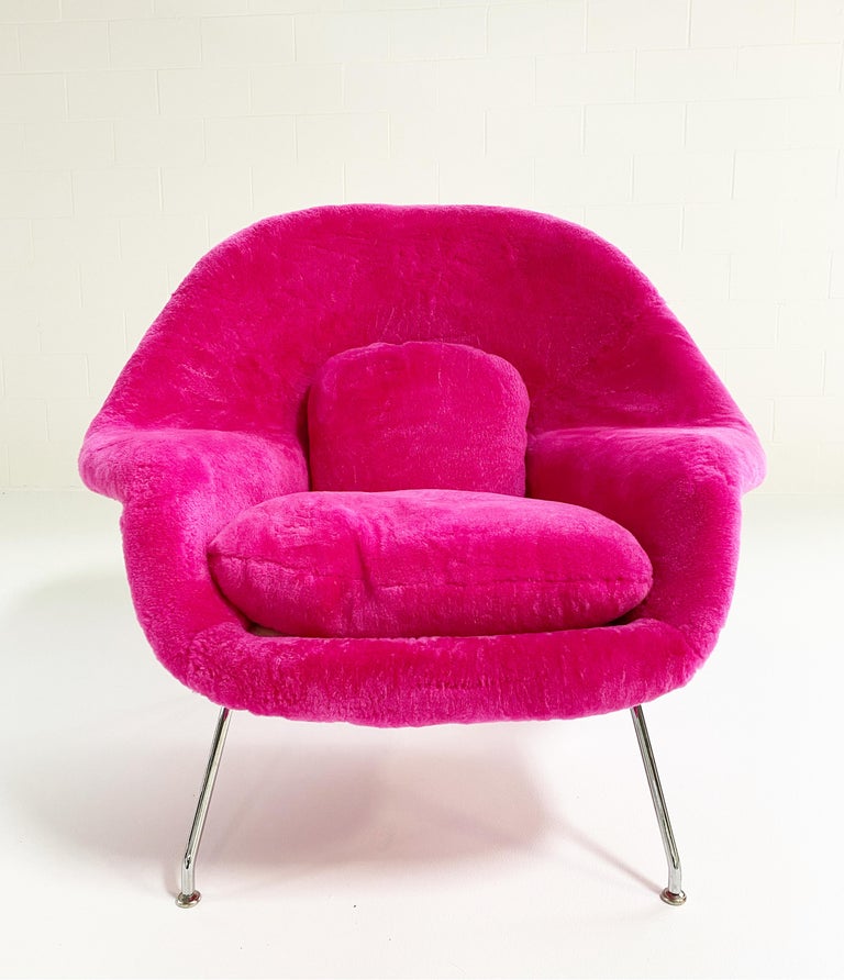 Forsyth Bespoke Eero Saarinen Womb Chair and Pouf Ottoman in Patagonia Shearling For Sale 1