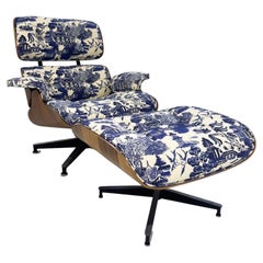 Used Eames 670 Lounge Chair & 671 Ottoman in Beata Heuman Linen Cotton