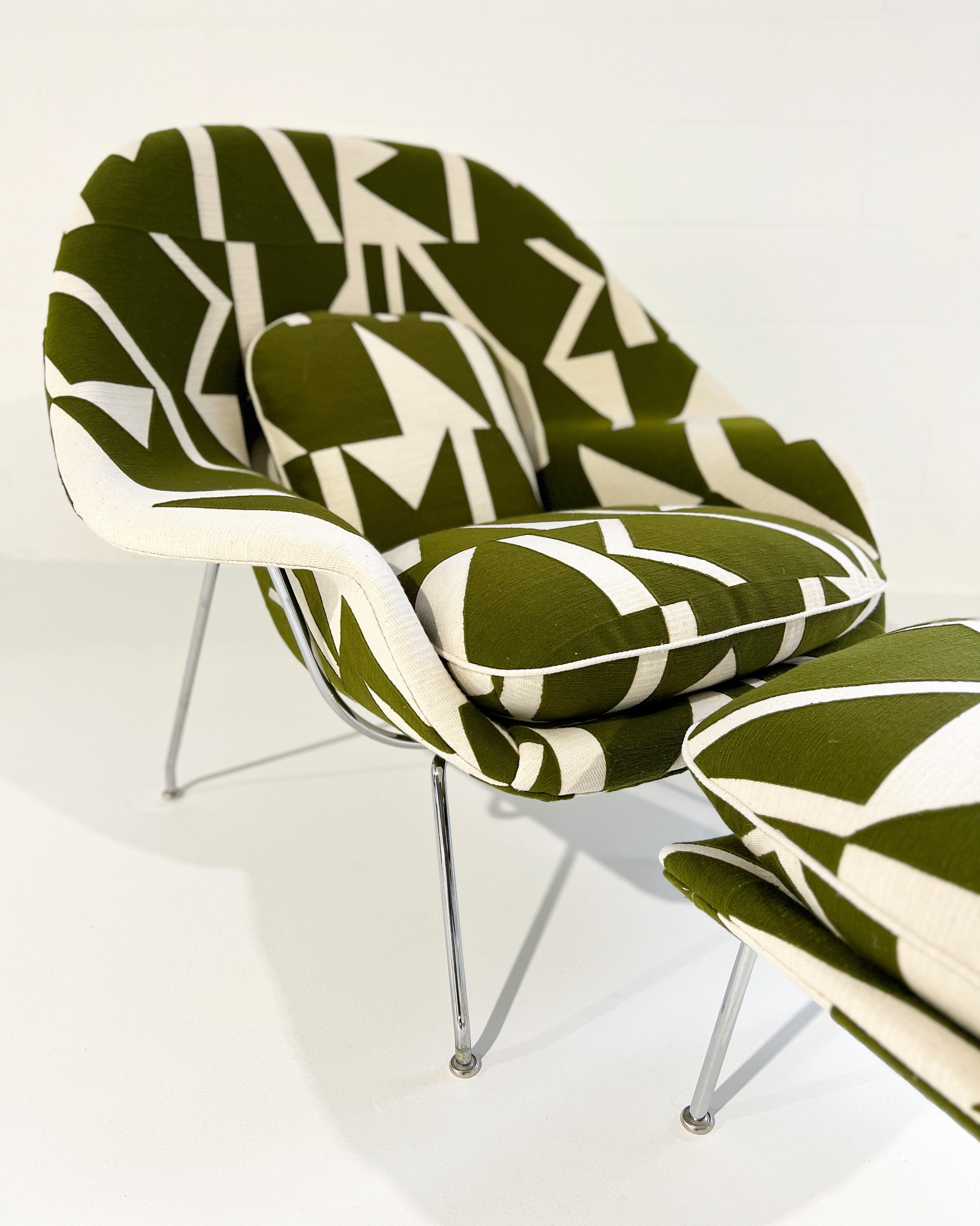 Forsyth Eero Saarinen Womb Chair and Ottoman in Pierre Frey 'Wokabi' Fabric For Sale 3