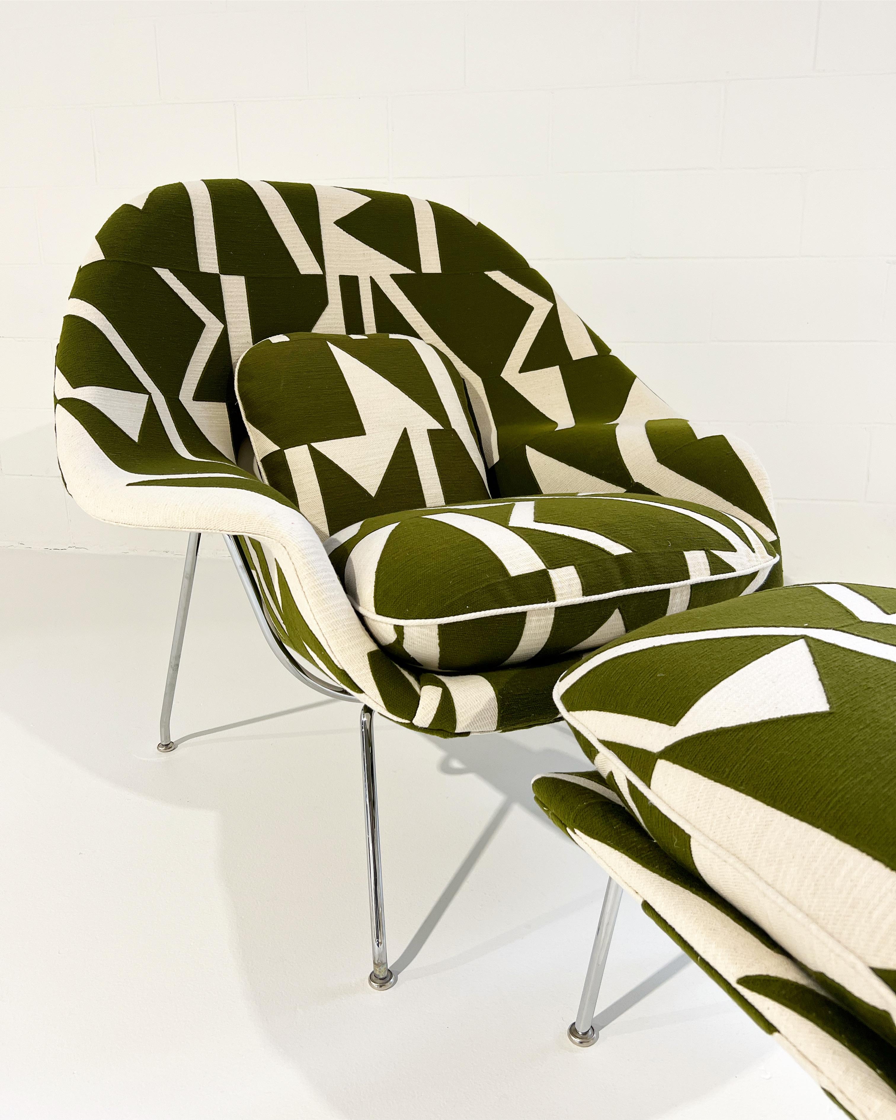 20th Century Forsyth Eero Saarinen Womb Chair and Ottoman in Pierre Frey 'Wokabi' Fabric For Sale