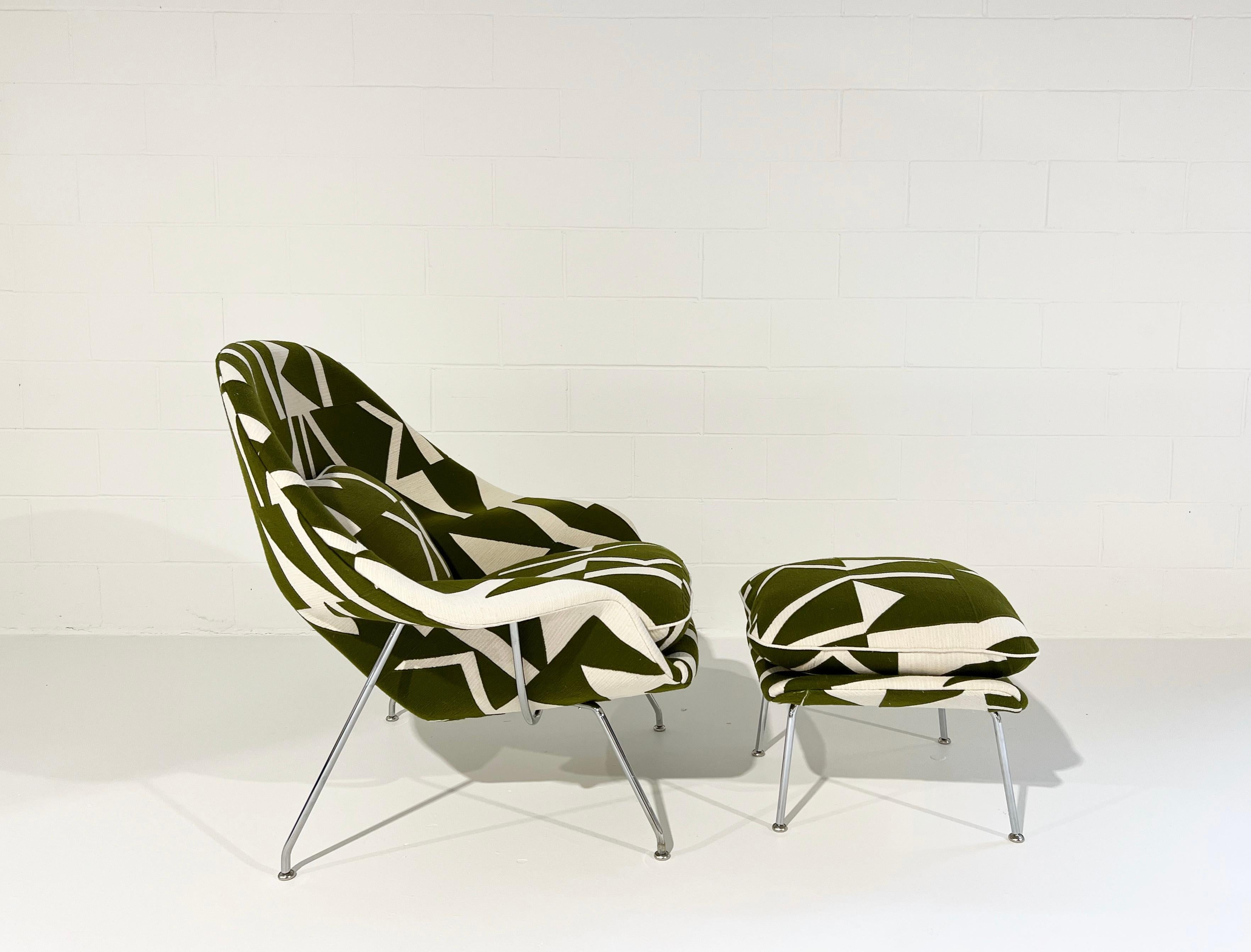 Forsyth Eero Saarinen Womb Chair and Ottoman in Pierre Frey 'Wokabi' Fabric For Sale 1