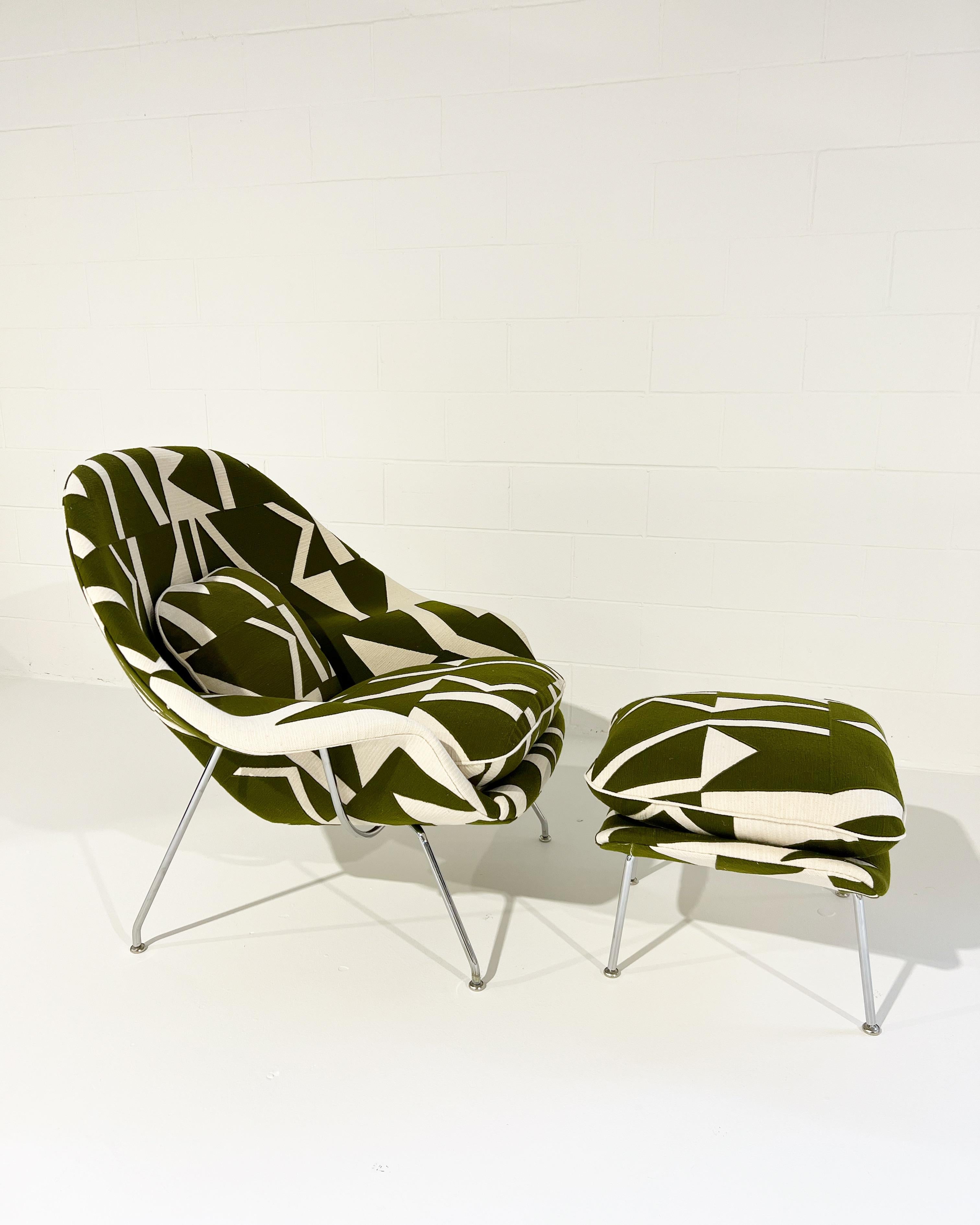 Forsyth Eero Saarinen Womb Chair and Ottoman in Pierre Frey 'Wokabi' Fabric For Sale 2