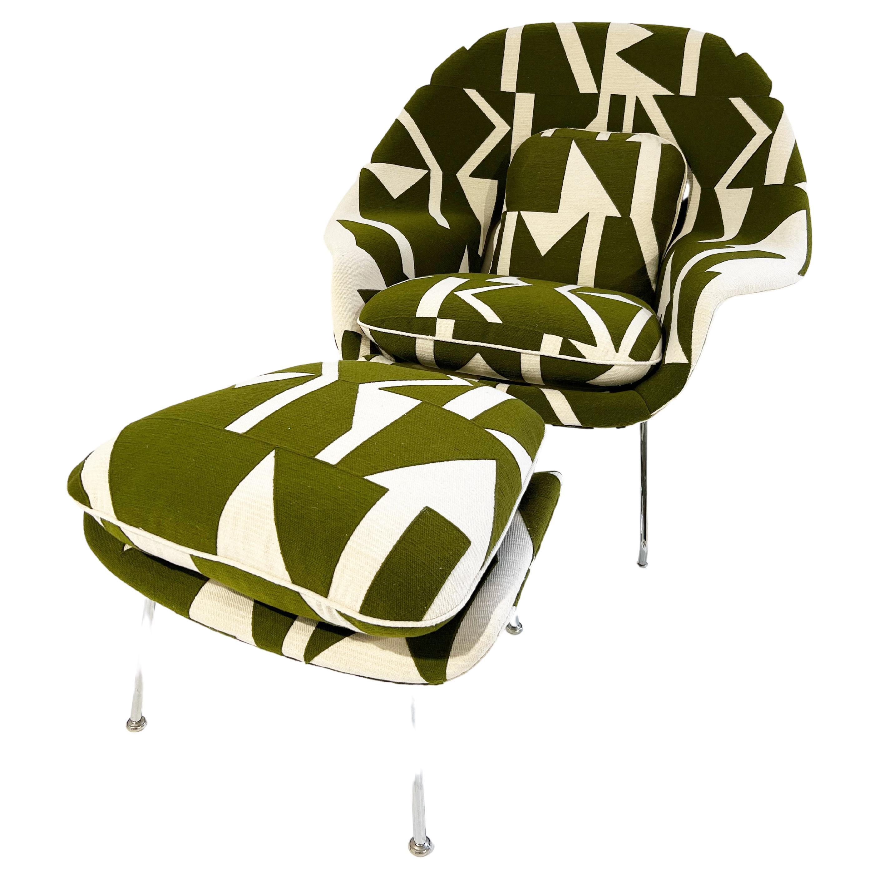 Forsyth Eero Saarinen Womb Chair and Ottoman in Pierre Frey 'Wokabi' Fabric For Sale