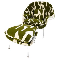 Used Forsyth Eero Saarinen Womb Chair and Ottoman in Pierre Frey 'Wokabi' Fabric