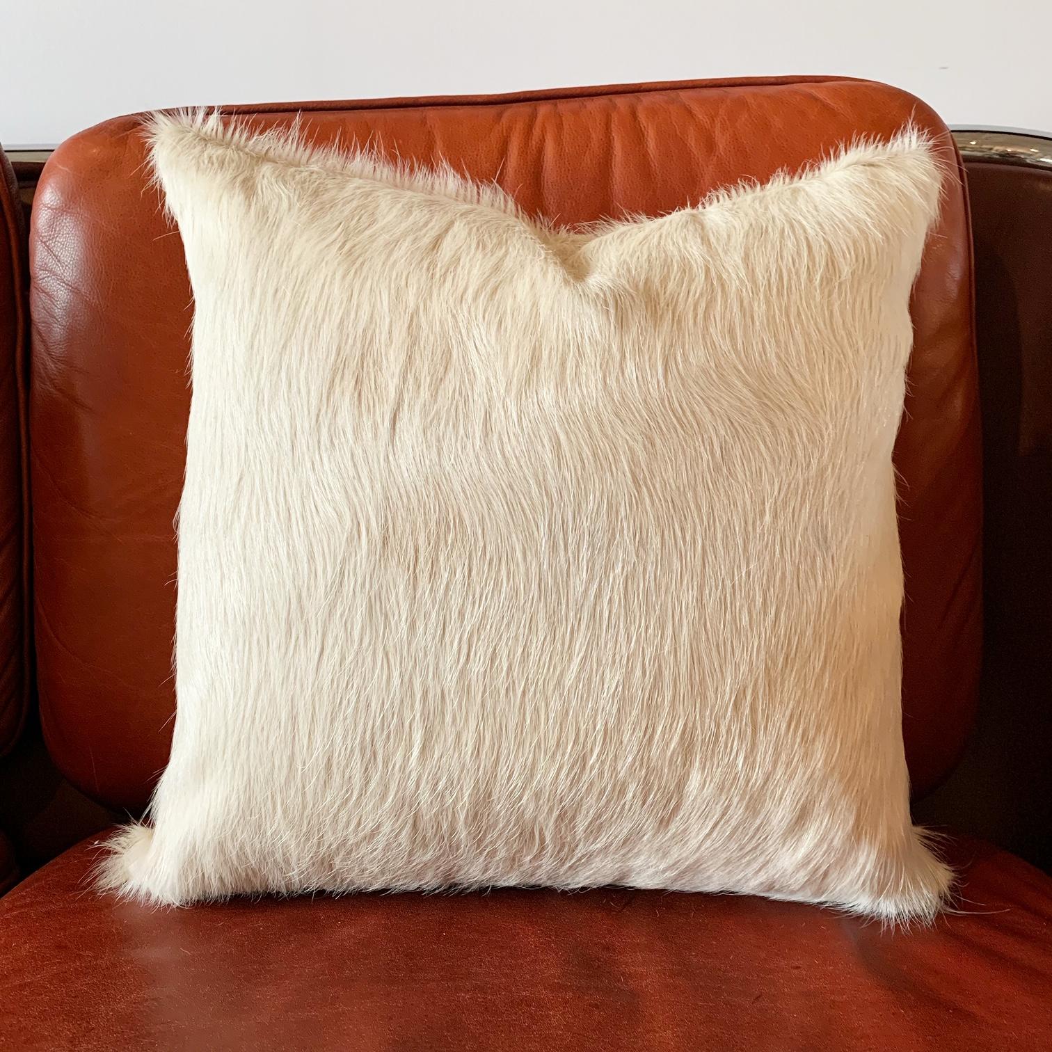 Contemporary Forsyth Ivory Brazilian Cowhide Pillow For Sale