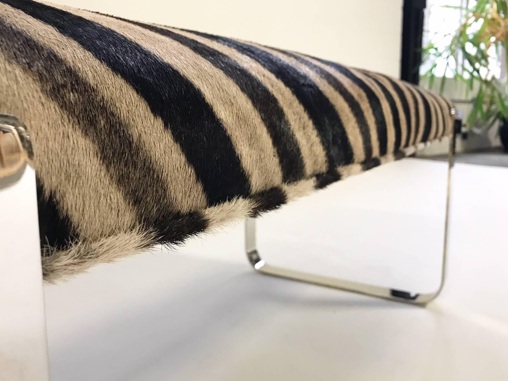 Milo Baughman Chrome Bench Restored in Zebra Hide 1