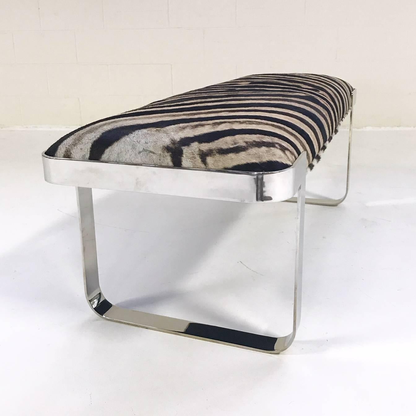Milo Baughman Chrome Bench Restored in Zebra Hide 3