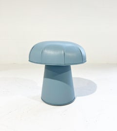 Forsyth Mushroom Pouf Ottoman in Blue Leather