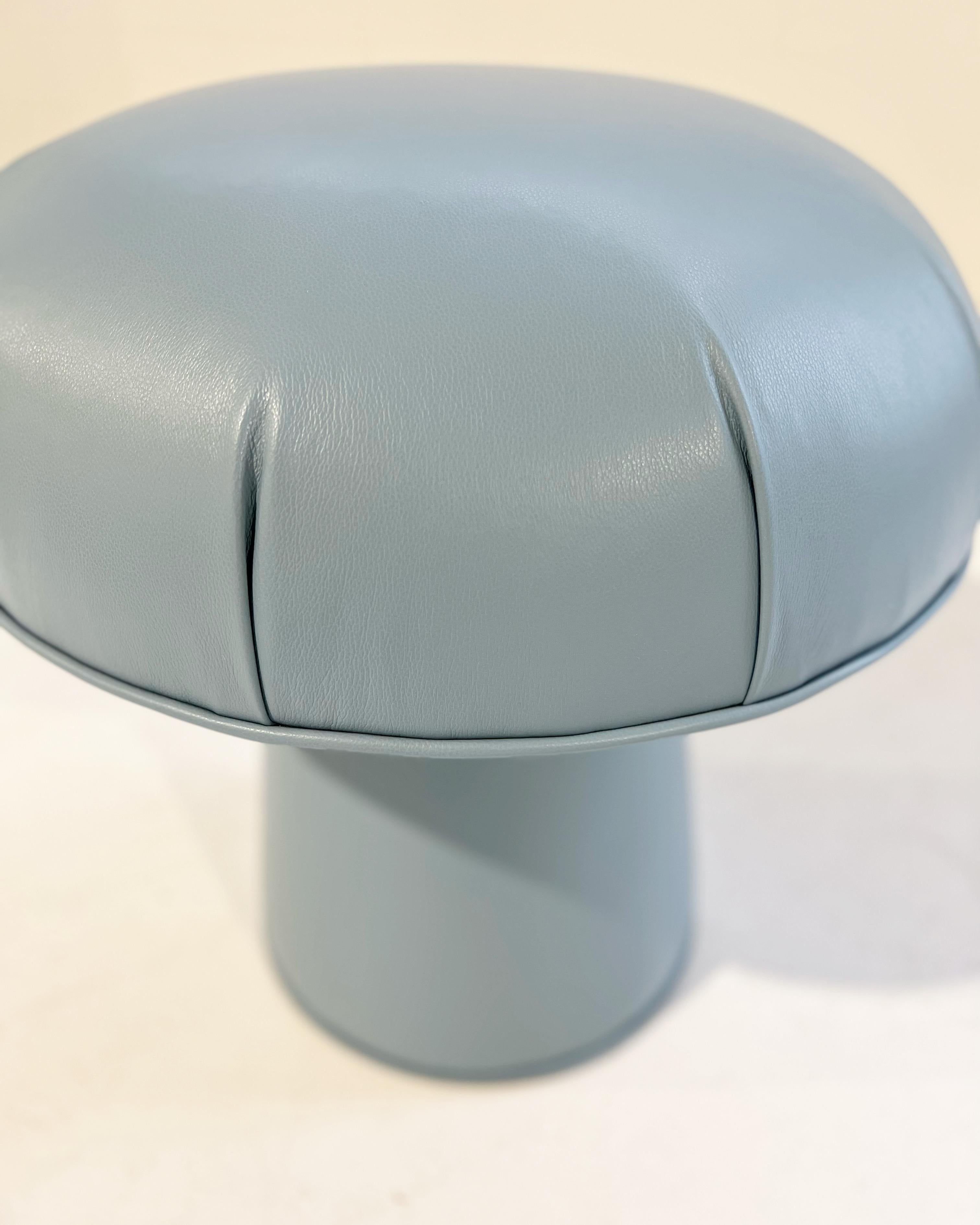 American Forsyth Mushroom Pouf Ottoman in Blue Leather For Sale