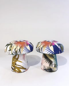 Forsyth Mushroom Pouf Ottoman in Christian Lacroix Oiseau de Bengale Camelia