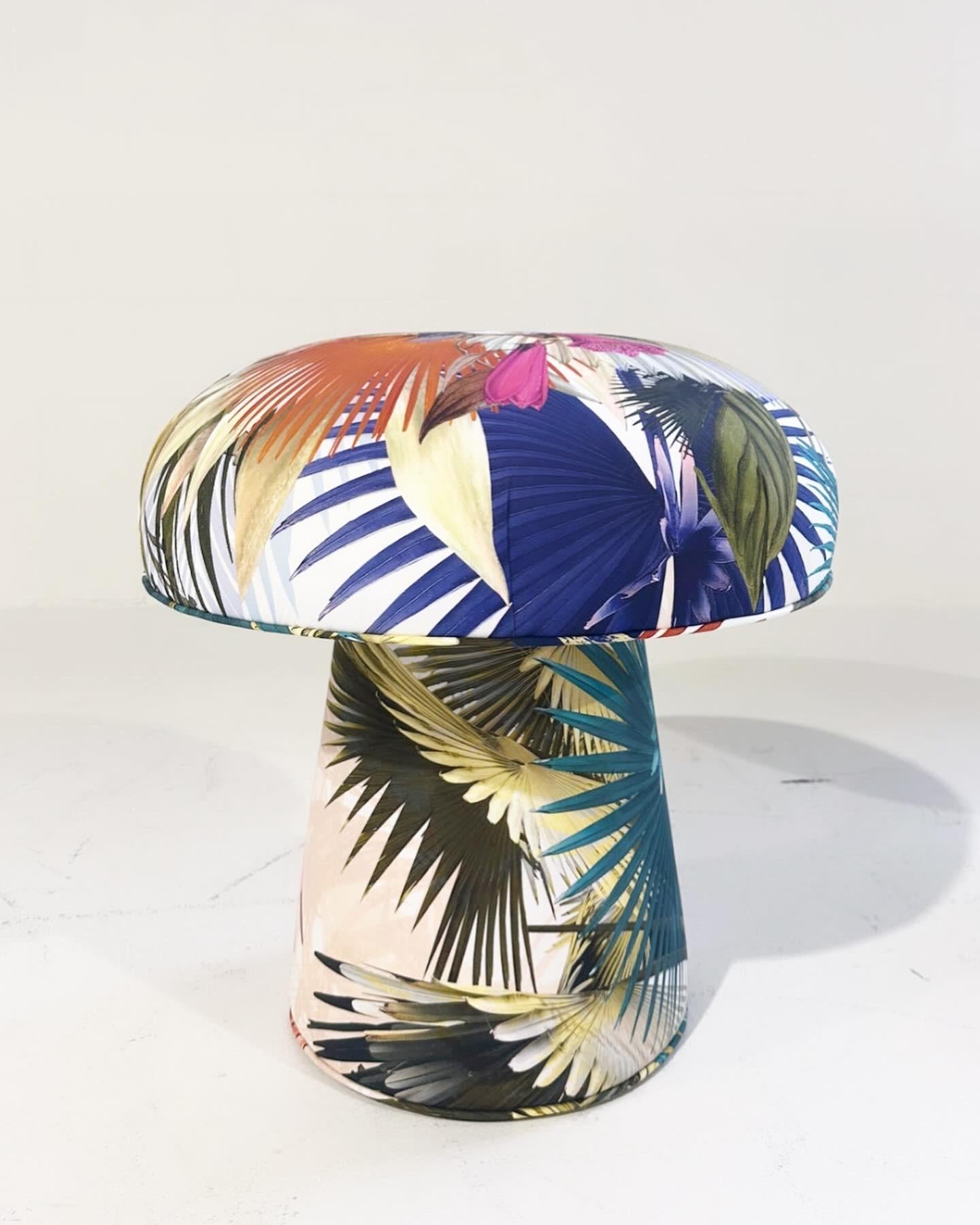 Contemporary Forsyth Mushroom Pouf Ottoman in Christian Lacroix Oiseau de Bengale Camelia For Sale