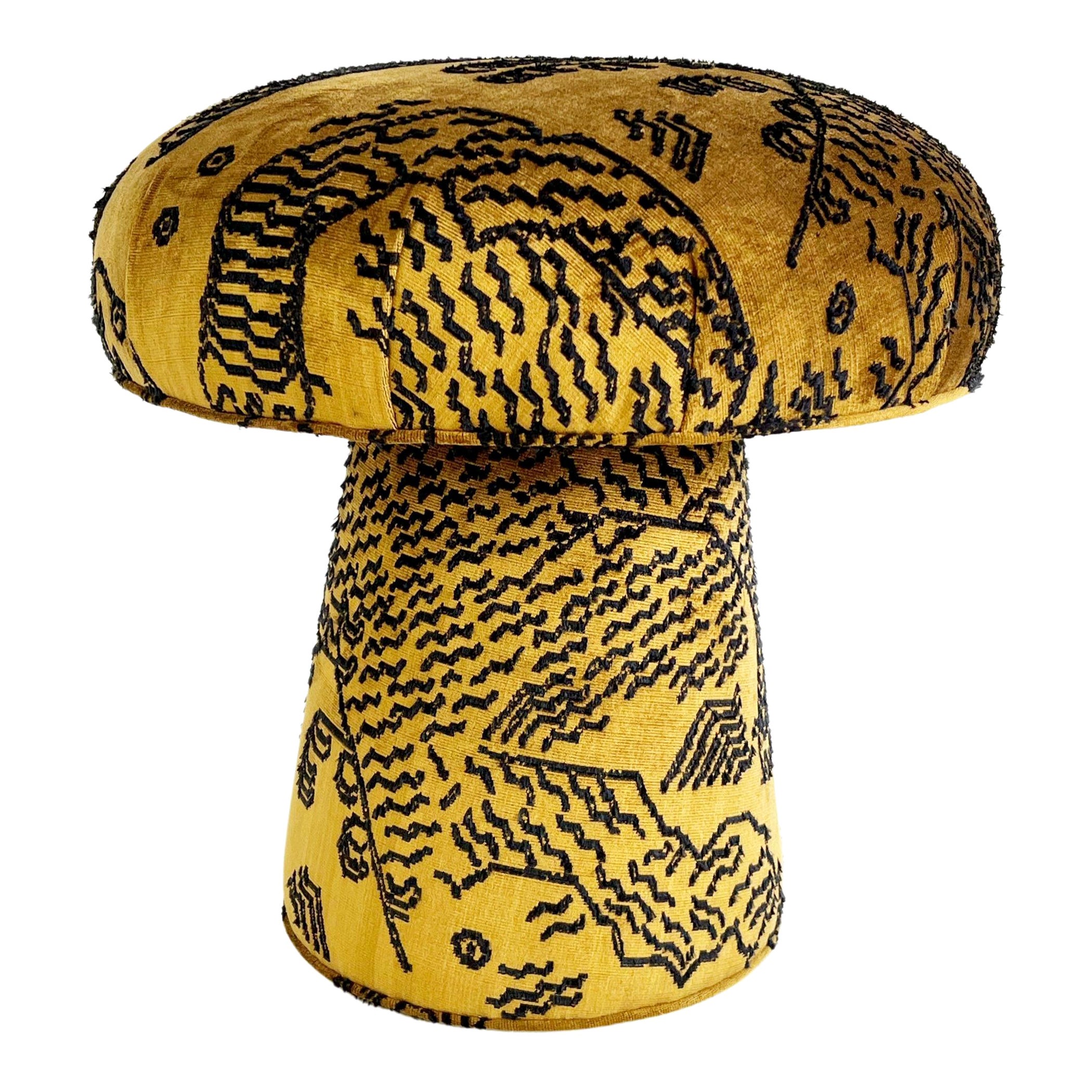 Pouf ottomano Forsyth in velluto jacquard Dedar - Personalizzato, diametro 16".