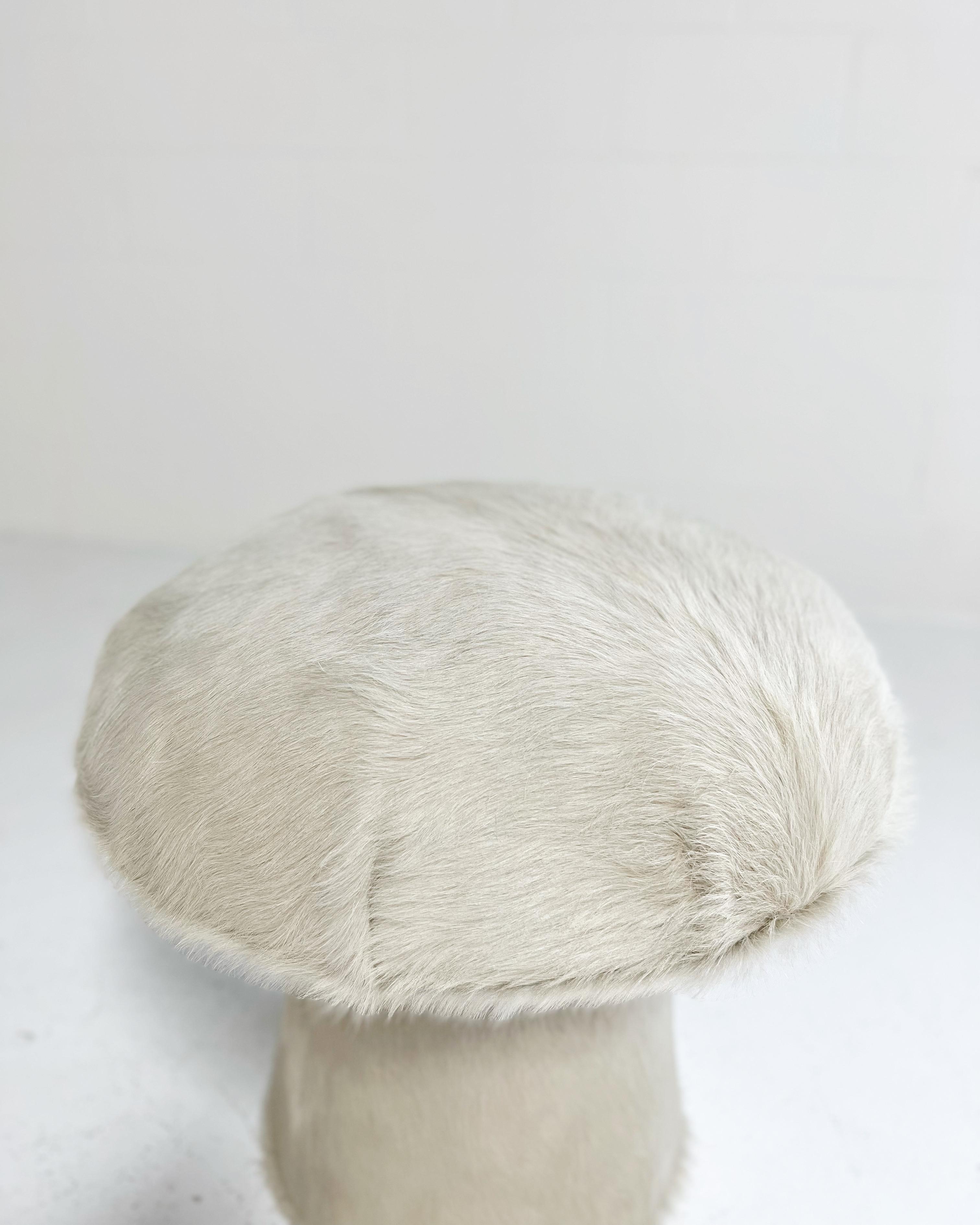 Contemporary Forsyth Mushroom Pouf Ottoman in Ivory Cowhide For Sale