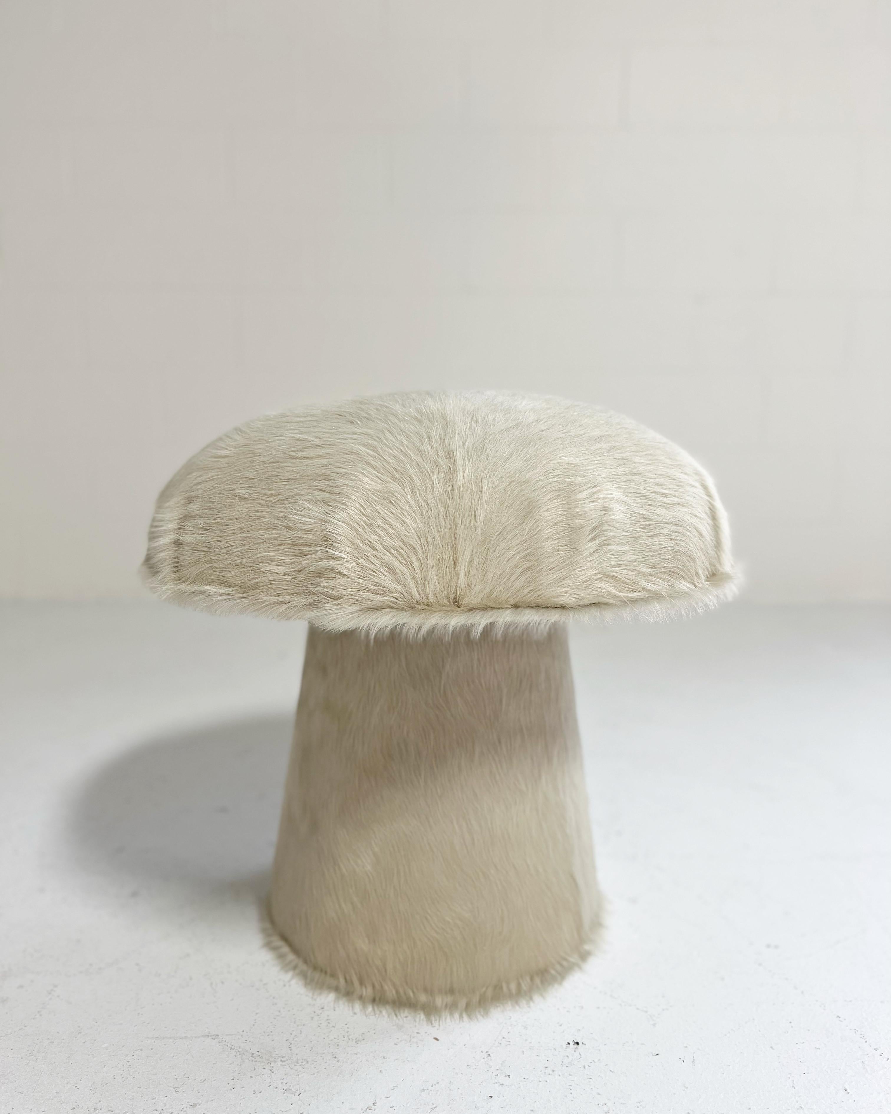 Forsyth Mushroom Pouf Ottoman in Ivory Cowhide For Sale 1