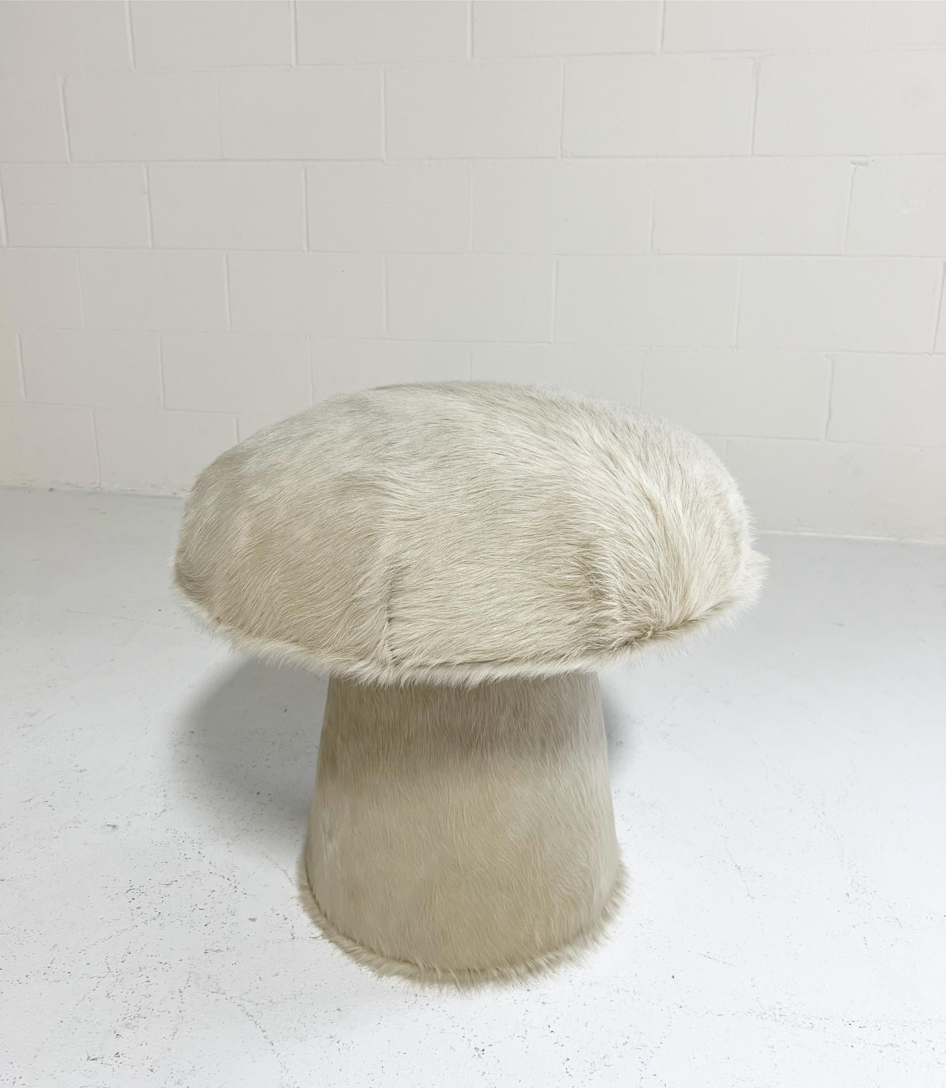 Forsyth Mushroom Pouf Ottoman in Ivory Cowhide For Sale 2