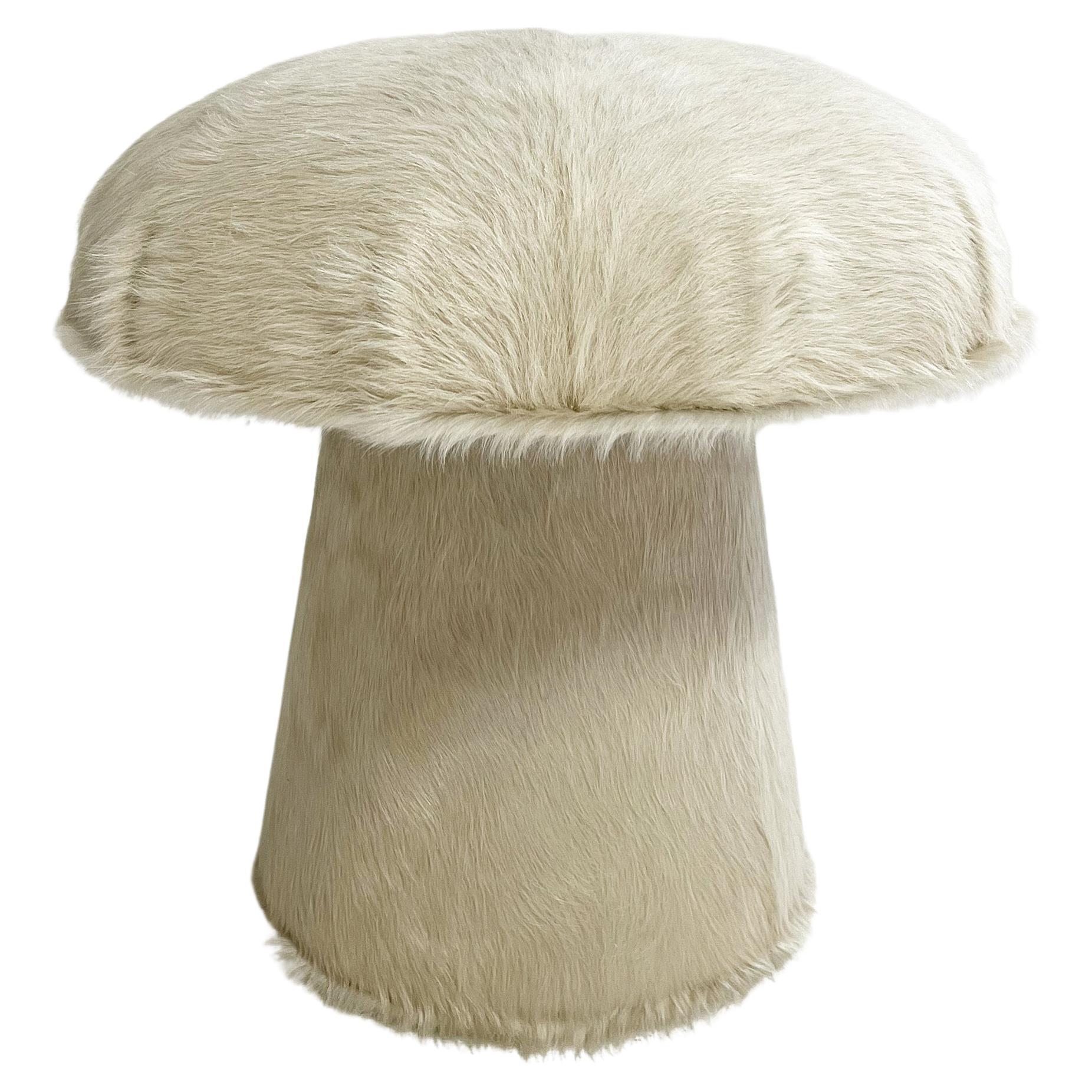 Forsyth Mushroom Pouf Ottoman in Ivory Cowhide