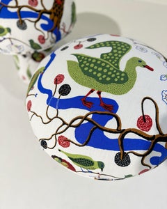 Forsyth Mushroom Pouf Ottoman in Josef Frank for Svenskt Tenn Gröna Fåglar Linen