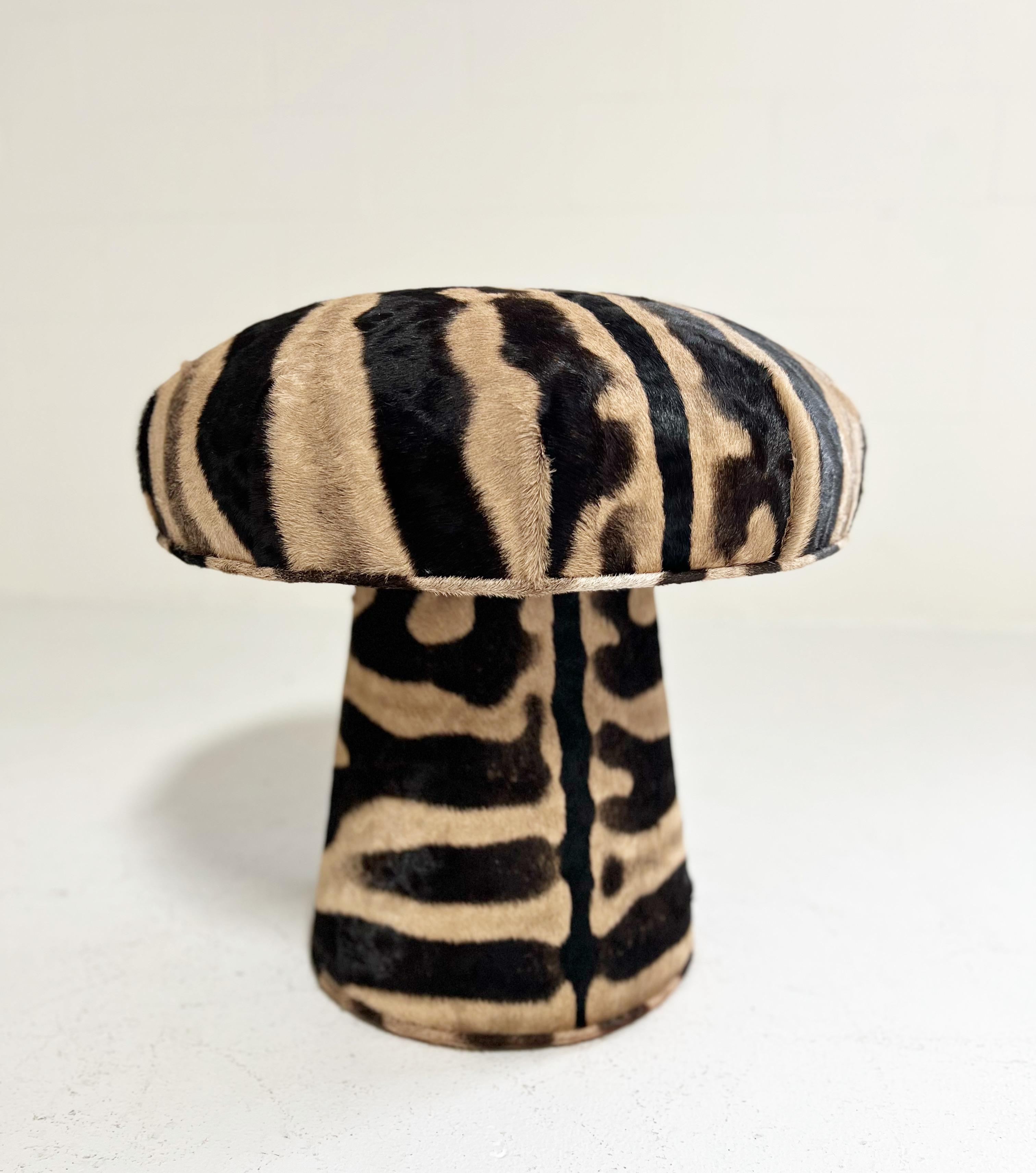 American Forsyth Mushroom Pouf Ottoman in Zebra For Sale