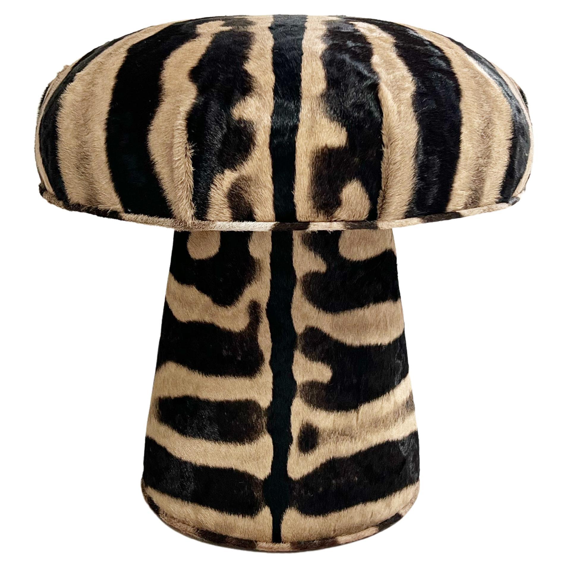 Forsyth Mushroom Pouf Ottoman in Zebra For Sale