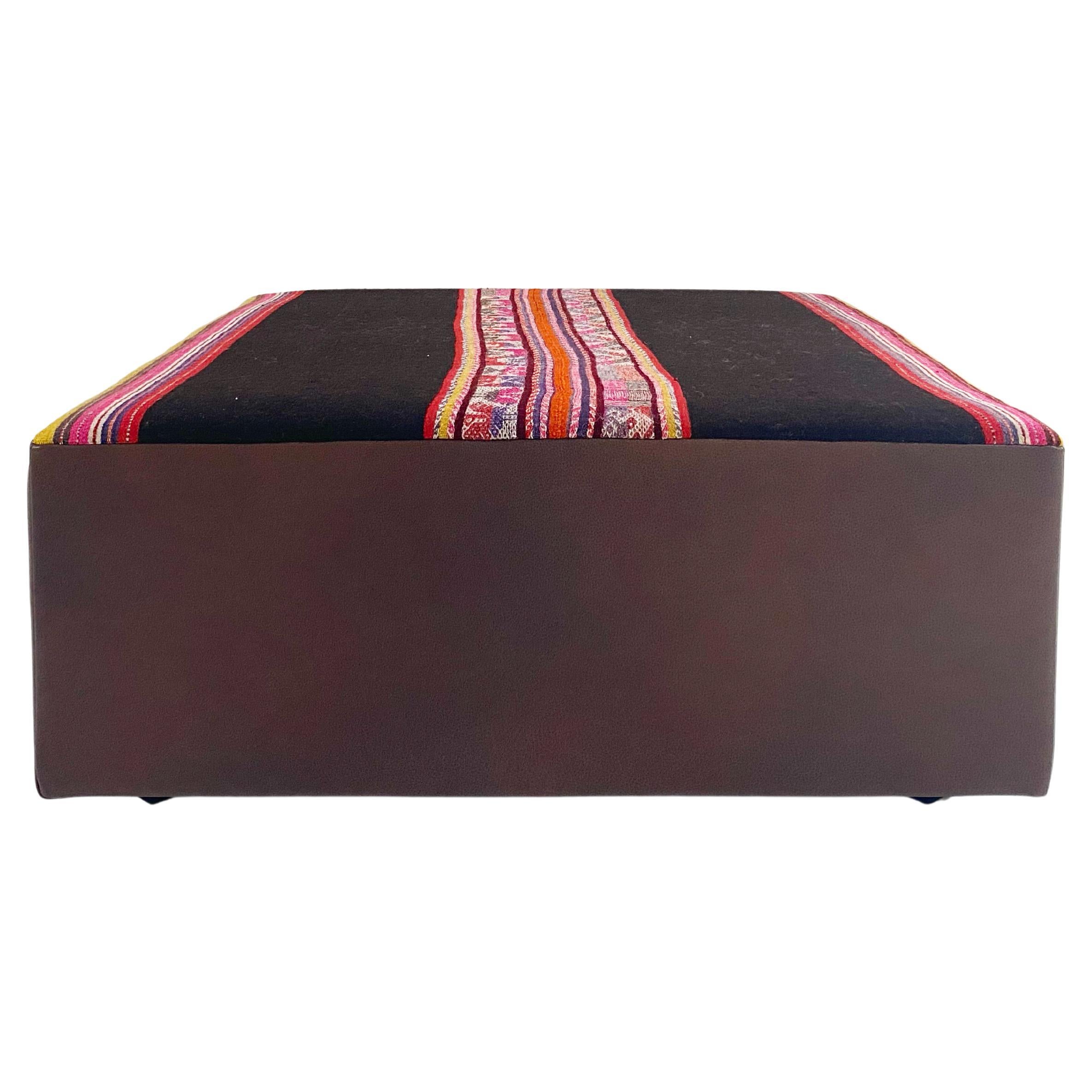 Forsyth One-of-a-Kind Ottoman with Vintage Peruvian Textile, Black