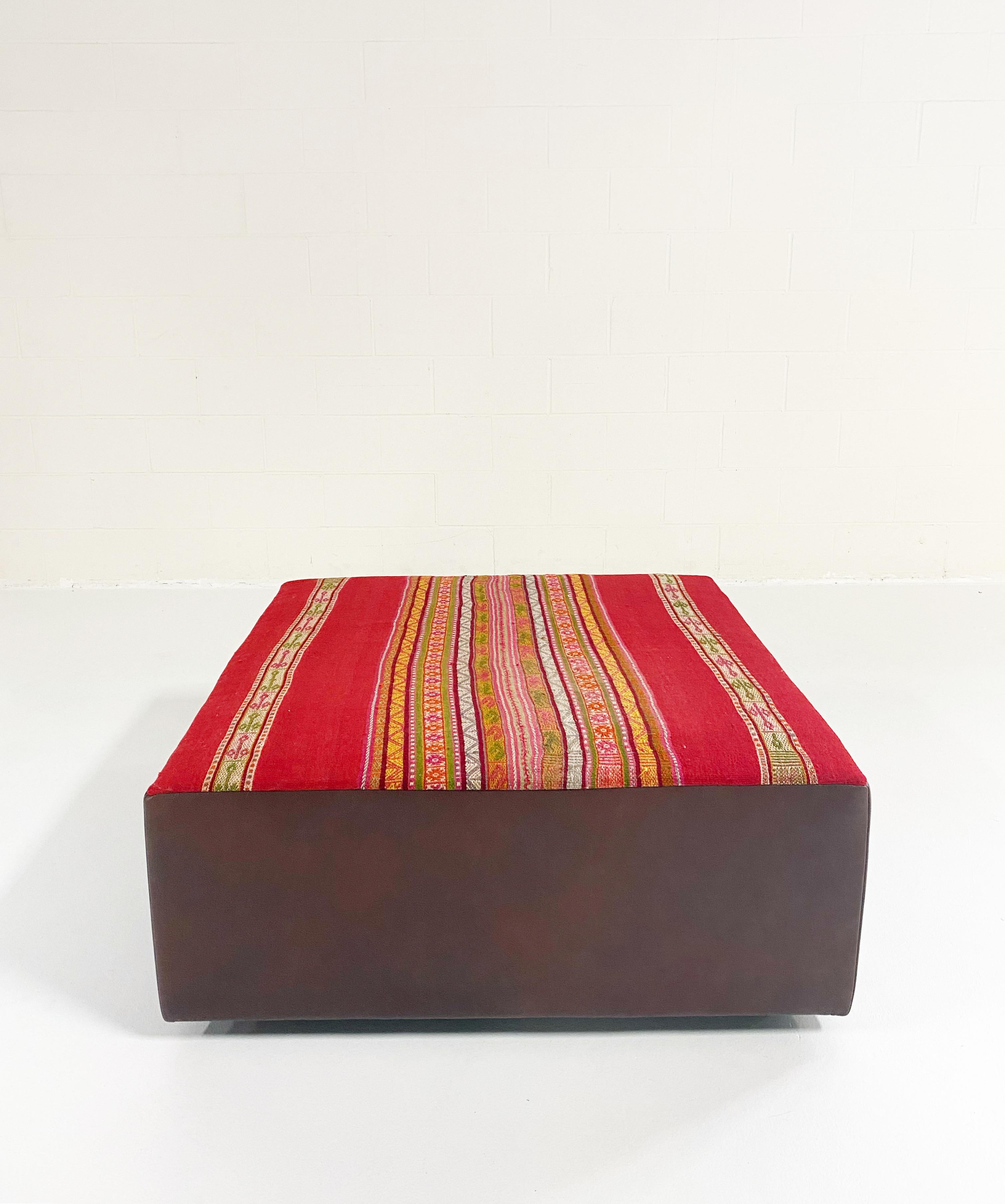 Forsyth One-of-a-kind Ottoman with Vintage Peruvian Textile, Red In New Condition For Sale In SAINT LOUIS, MO