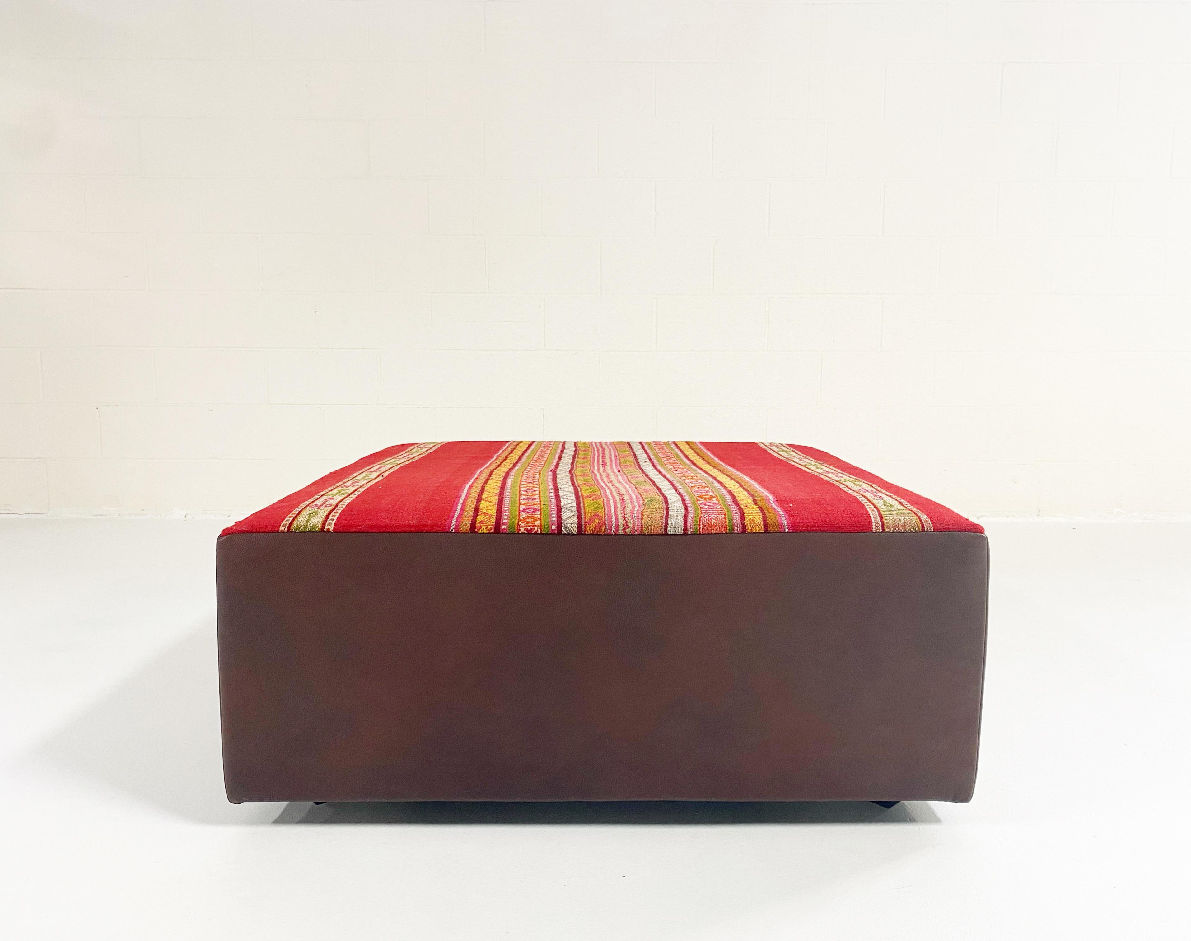 Forsyth One-of-a-kind Ottoman with Vintage Peruvian Textile, Red For Sale 1