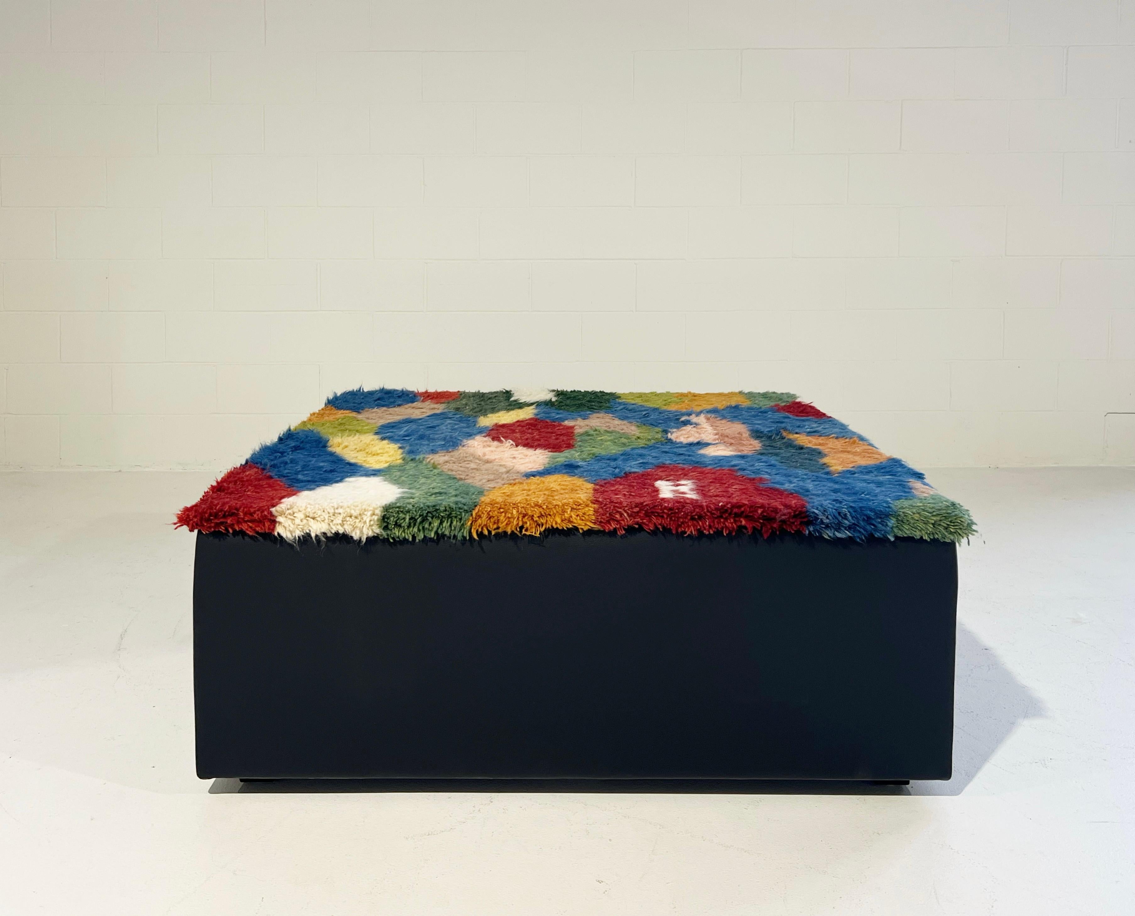 American Forsyth One-of-a-kind Ottoman with Vintage Qashqai Gabbeh Rug from Iran For Sale