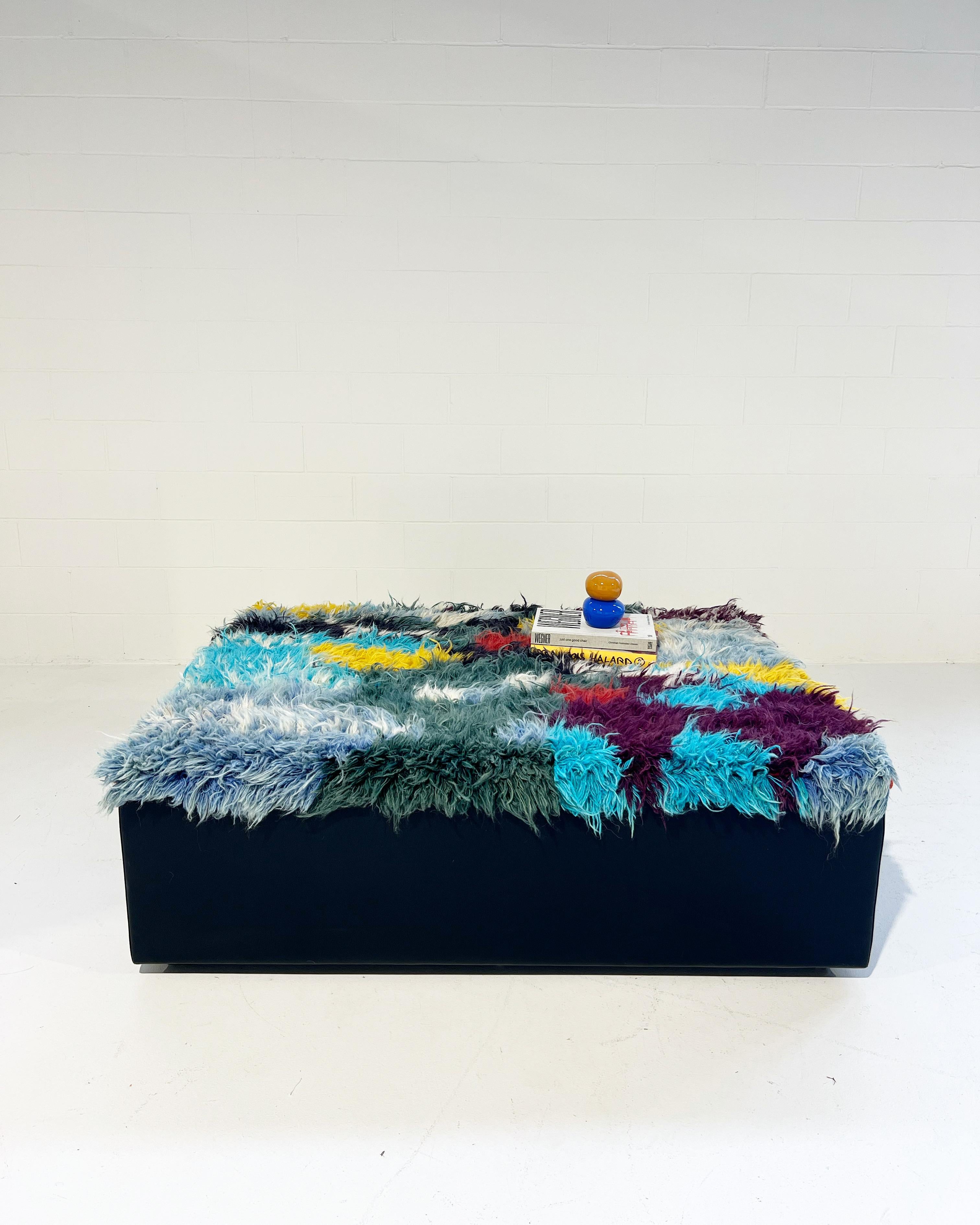 Forsyth One-of-a-kind Ottoman with Vintage Qashqai Gabbeh Rug from Iran In New Condition For Sale In SAINT LOUIS, MO