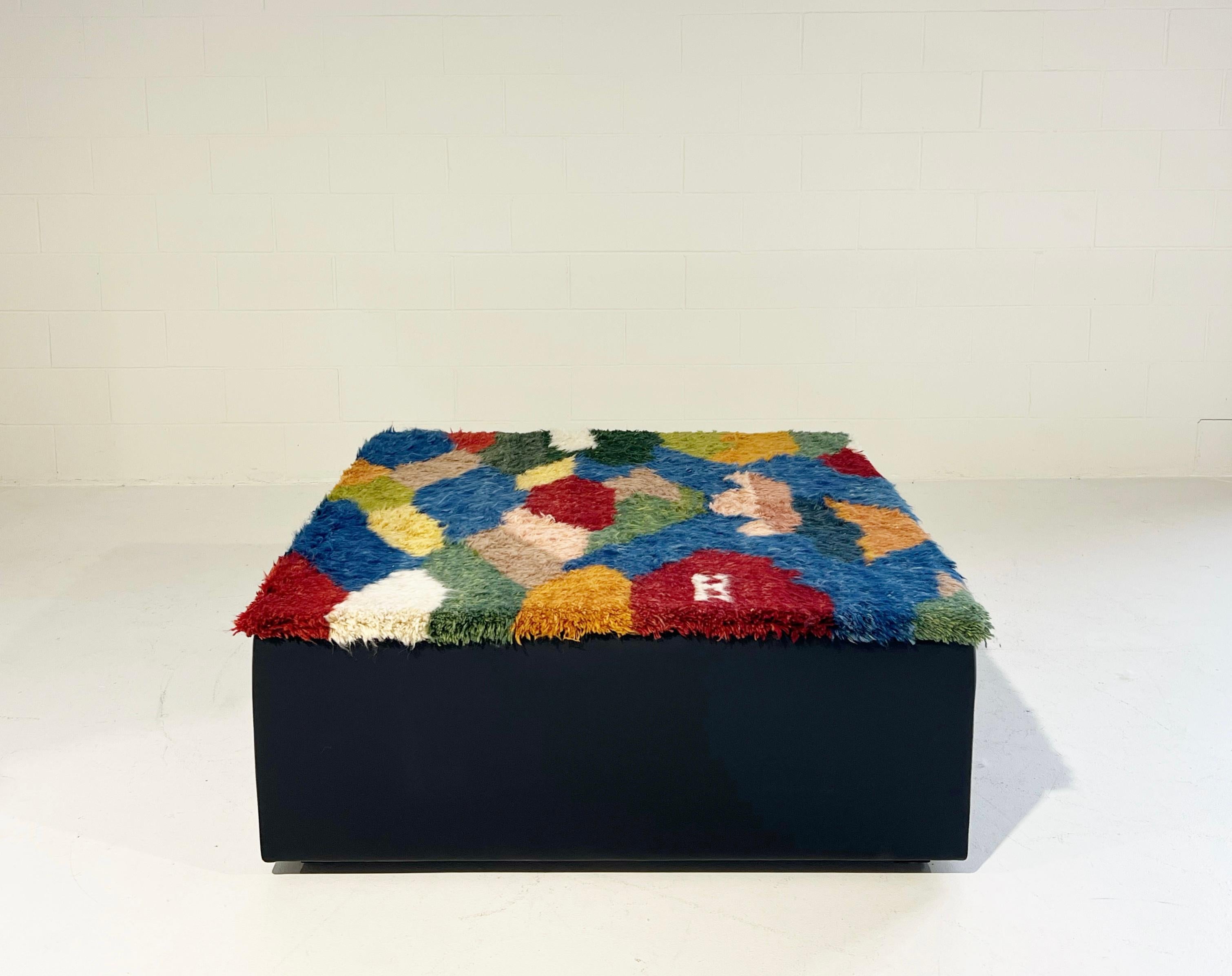 Contemporary Forsyth One-of-a-kind Ottoman with Vintage Qashqai Gabbeh Rug from Iran For Sale