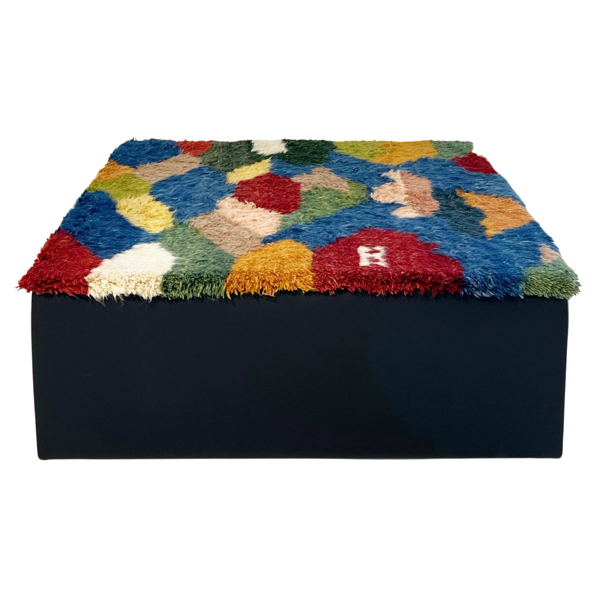 Forsyth One-of-a-kind Ottoman with Vintage Qashqai Gabbeh Rug from Iran For Sale