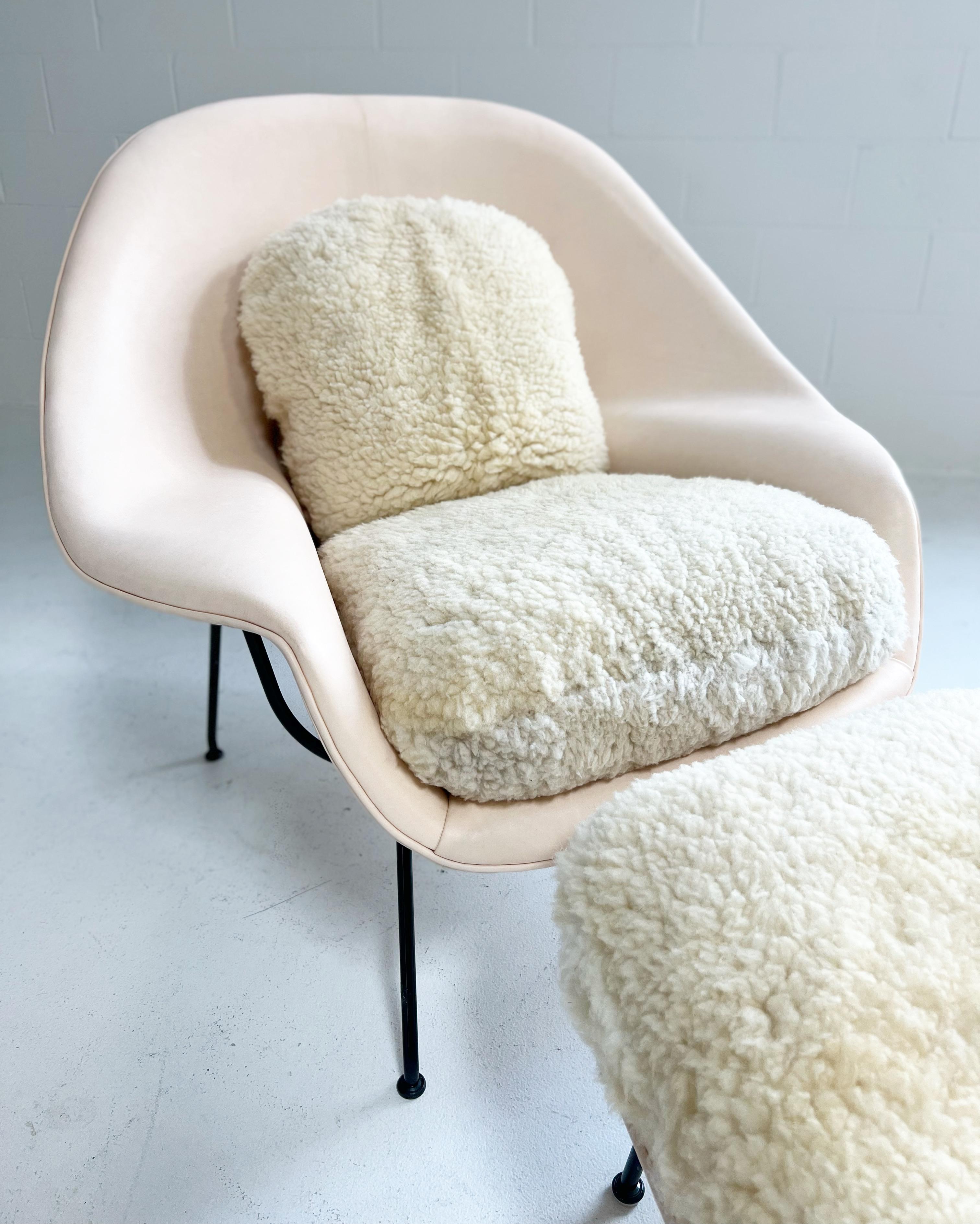 Forsyth One-of-a-Kind Womb Chair and Ottoman Restored in Sheepskin and Leather 6