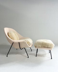 Forsyth One-of-a-Kind Womb Chair and Ottoman Restored in Sheepskin and Leather