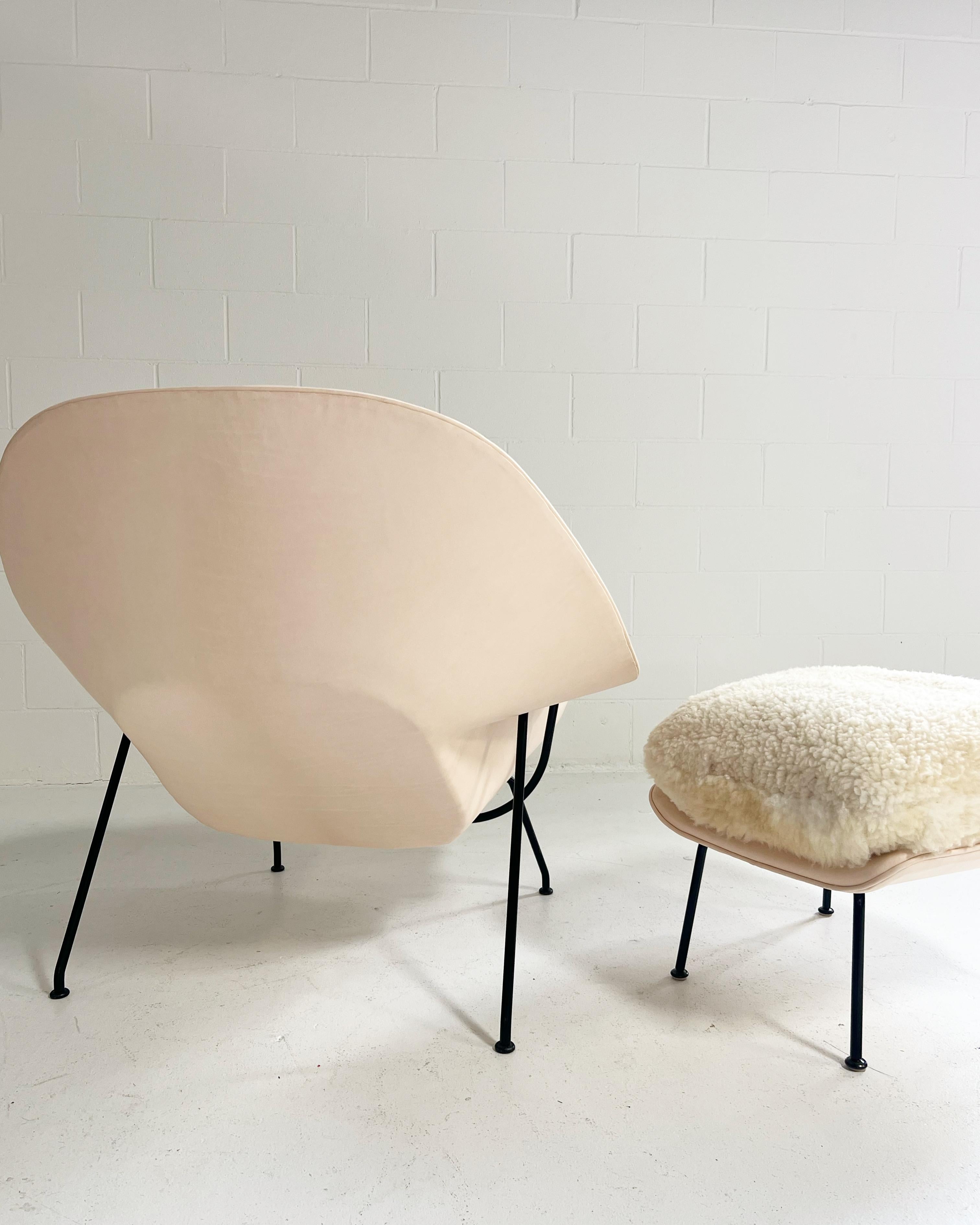 20th Century Forsyth One-of-a-Kind Womb Chair and Ottoman Restored in Sheepskin and Leather
