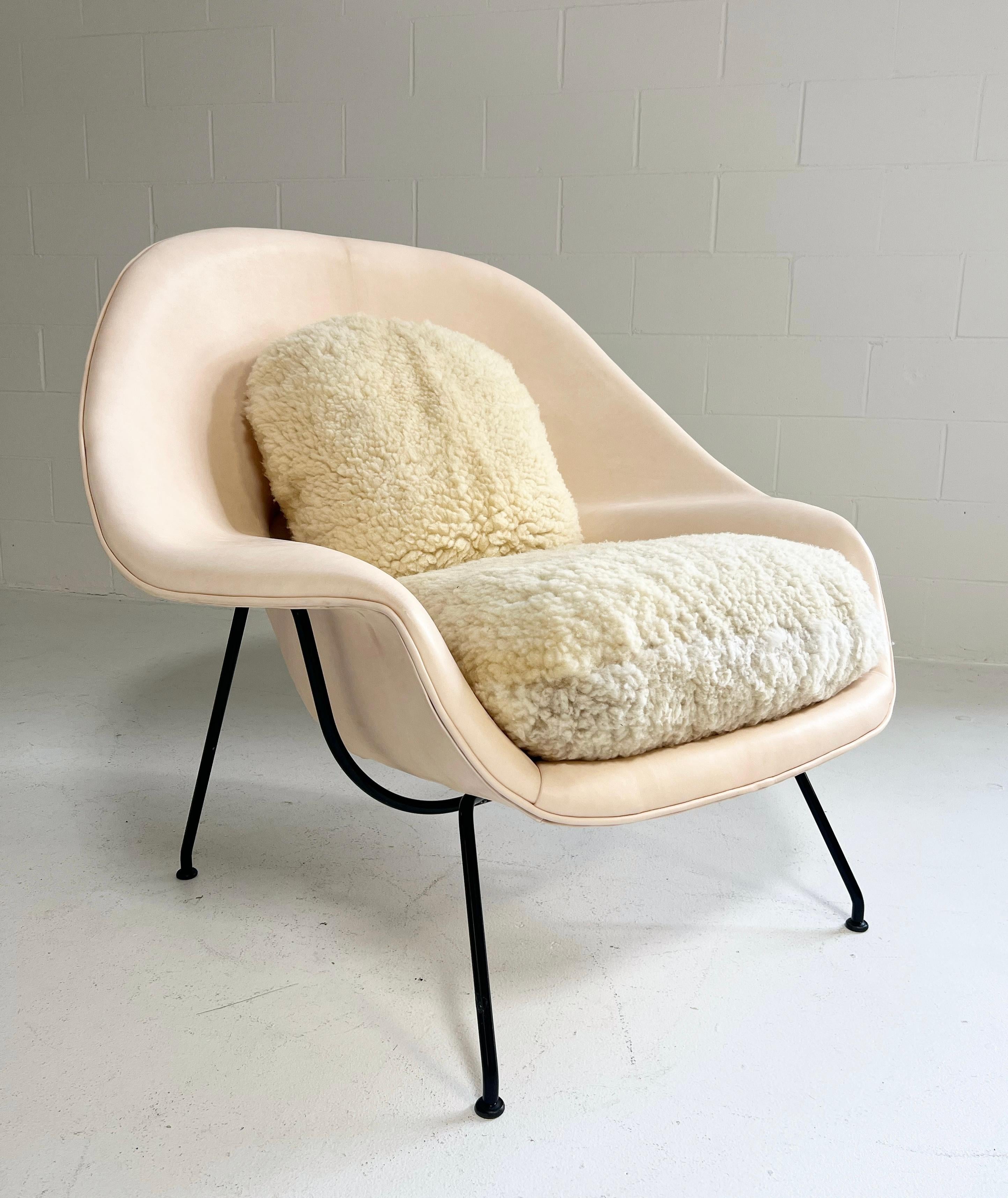 Forsyth One-of-a-Kind Womb Chair and Ottoman Restored in Sheepskin and Leather 1