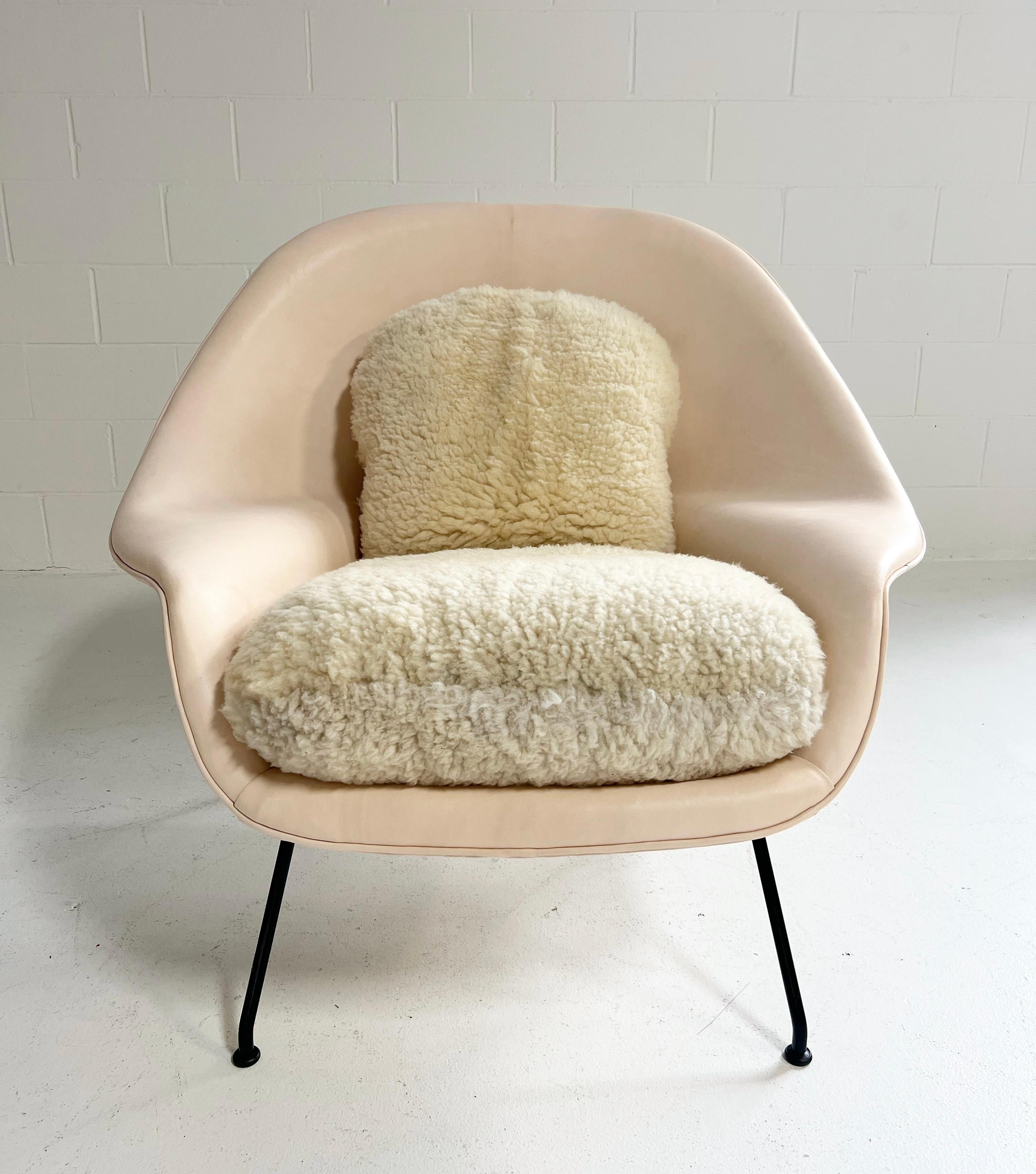 Forsyth One-of-a-Kind Womb Chair and Ottoman Restored in Sheepskin and Leather 3